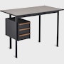 Angle view of Mode desk in black with sandstone top.