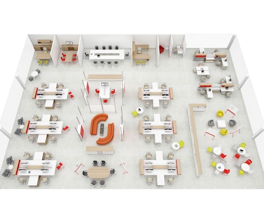 Antenna Workspaces with Activity Spaces Antenna Workspaces Open Plan Office Rendering