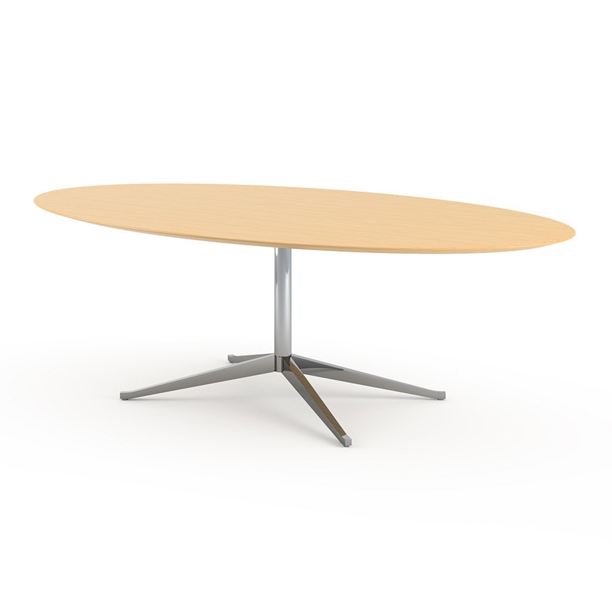 Florence Knoll Table Desk - Oval, 96", Natural Oak, Polished Chrome