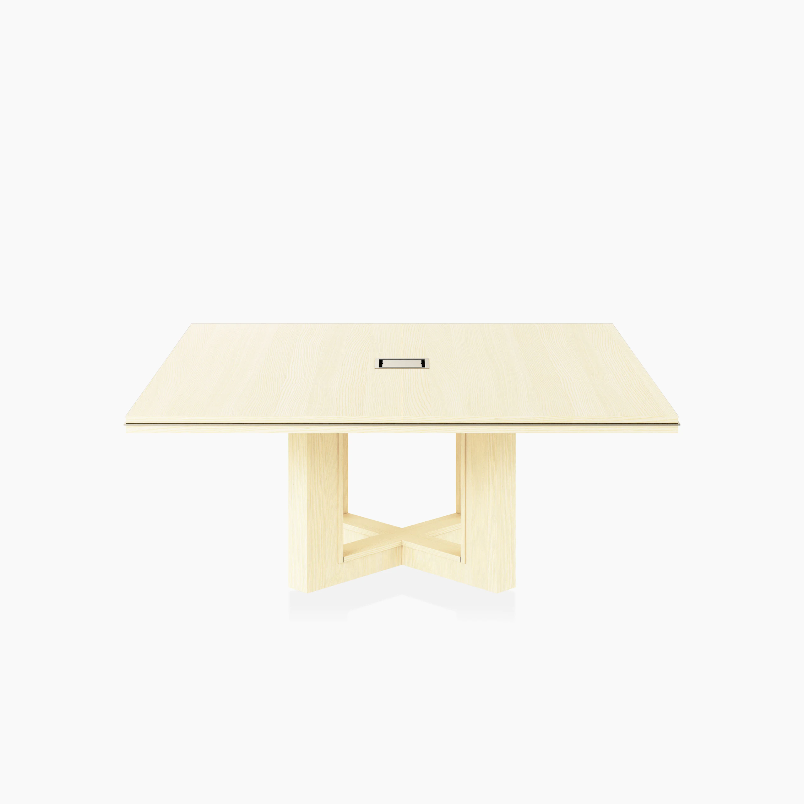 Square Highline Fifty Meeting Table in White Quarter Cut Ash and Satin Nickel details viewed from the side.