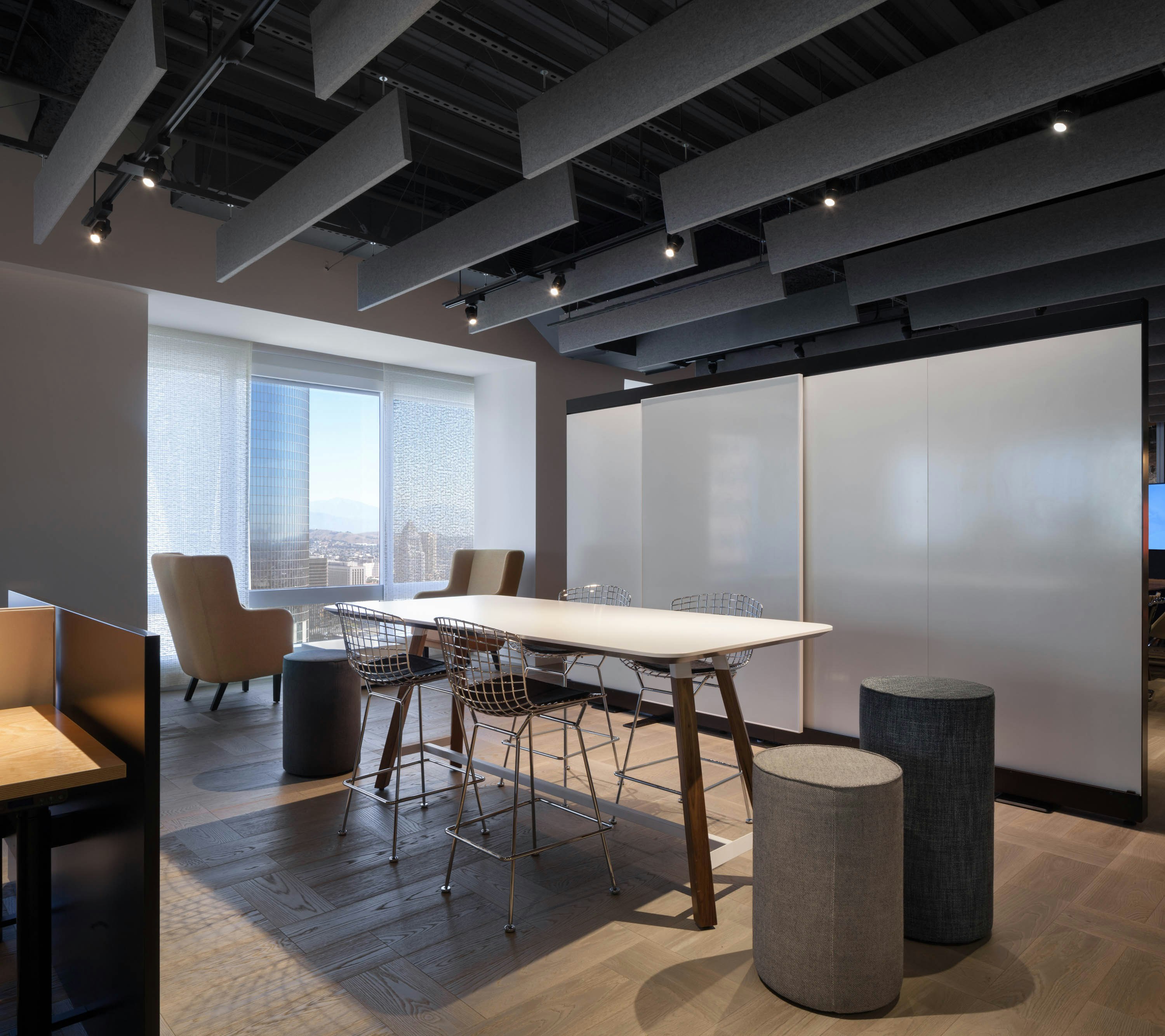 rockwell unscripted tall table bertoia barstool upholstered seat swivel cylinder highback chair