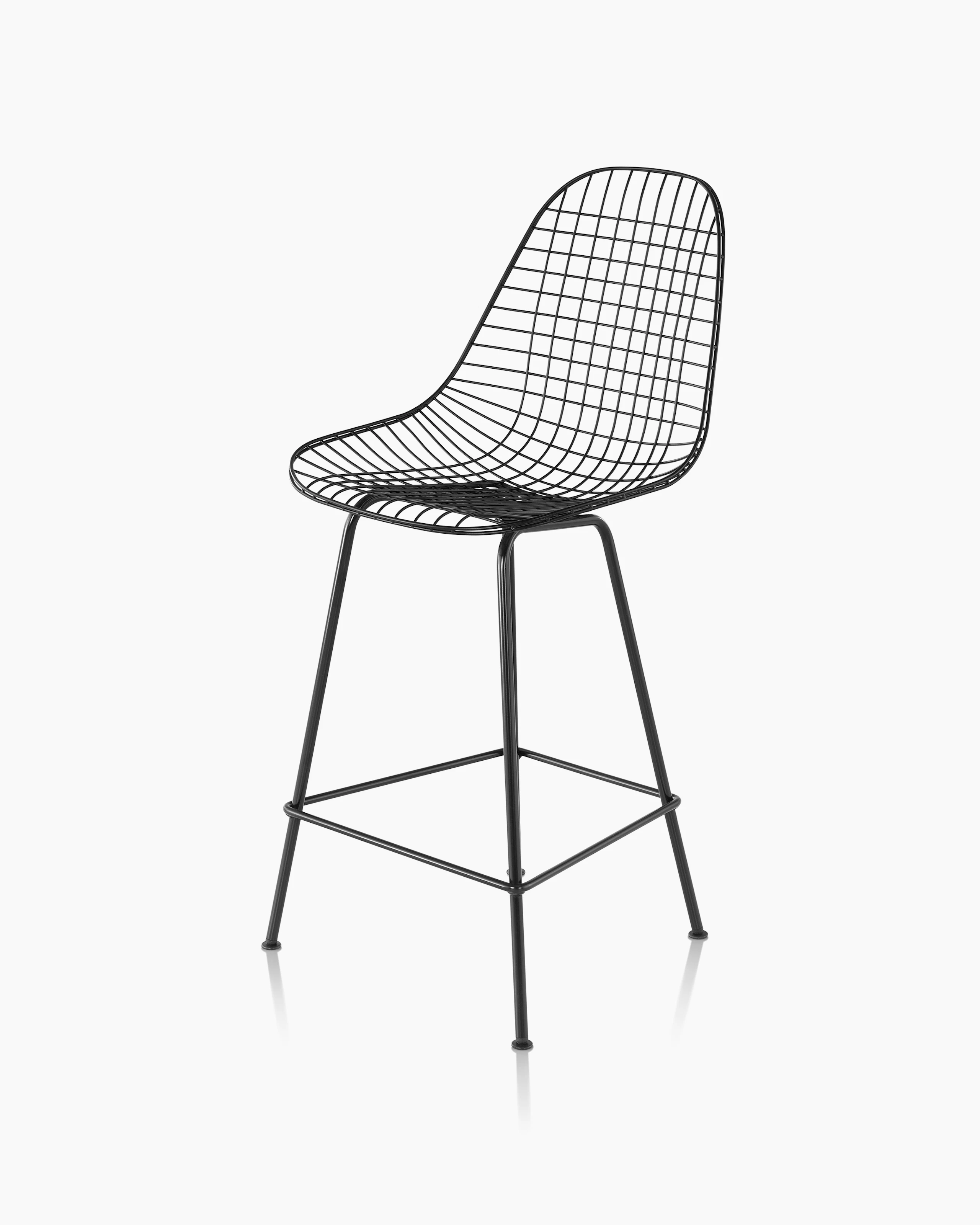 Eames Wire Stool Outdoor with Black Finish in Counter Height, viewed from 3/4 front.