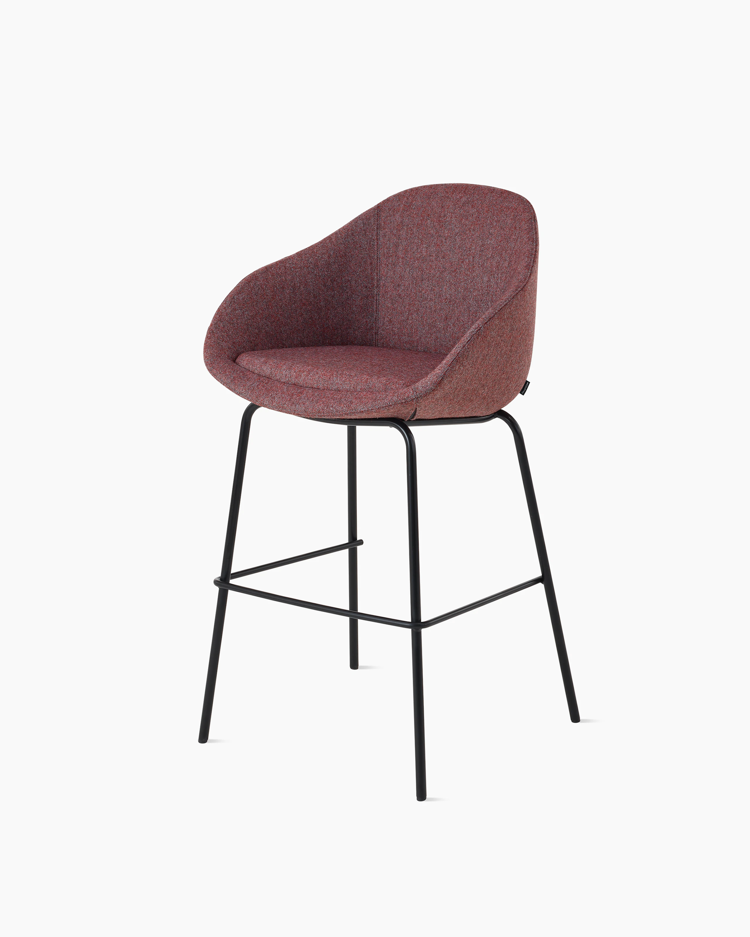 White background shot of Always stool with burgundy fabric and black four leg base.