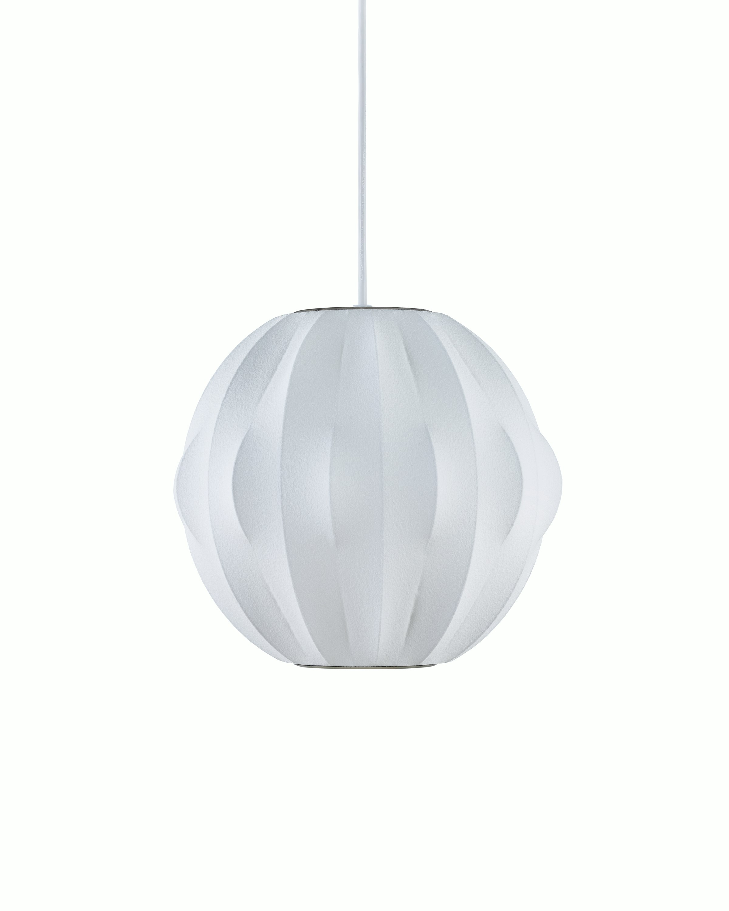 A white Nelson Orbit Bubble Pendant lamp with white cord.