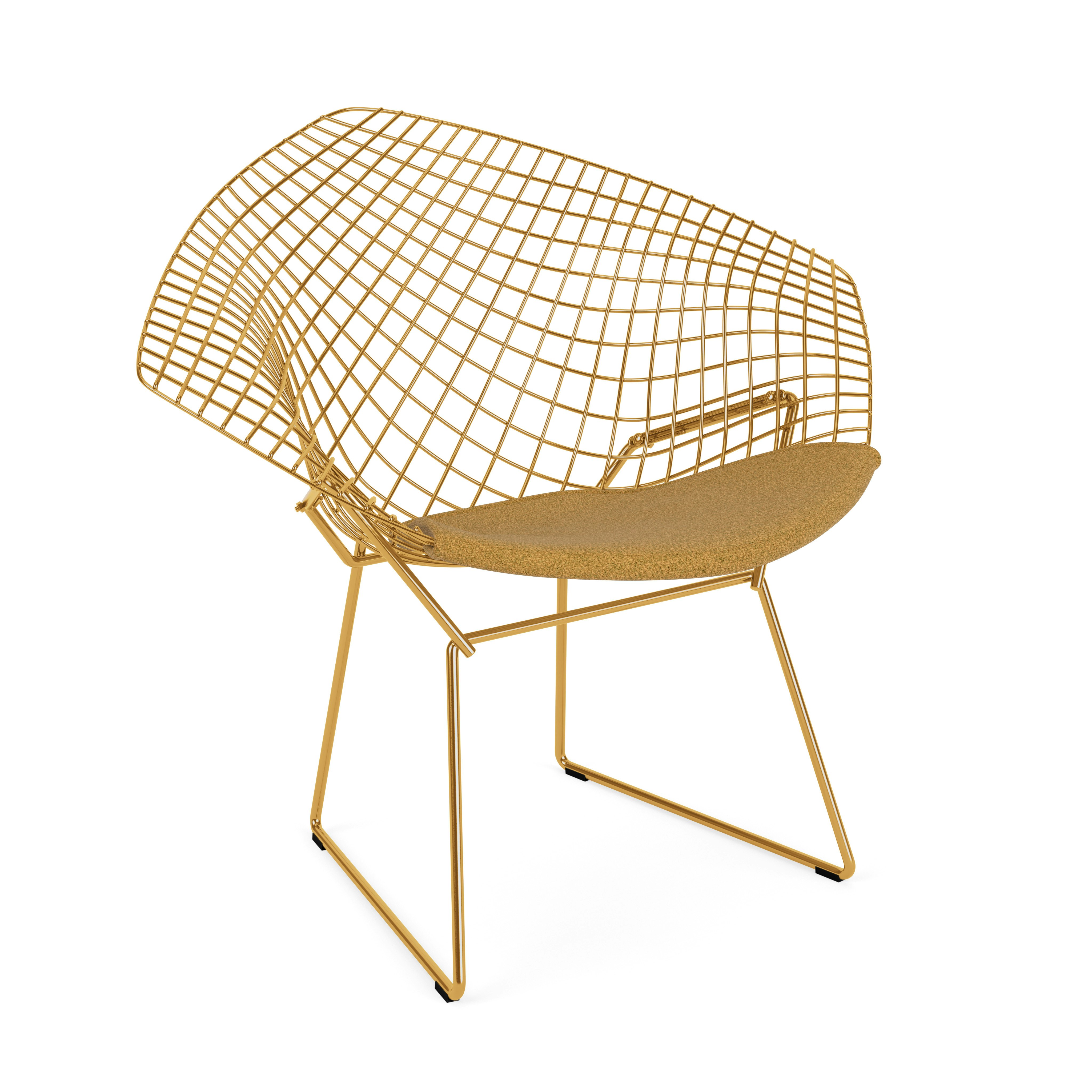 Bertoia Diamond Chair, Gold, Seat Pad, Classic Boucle, Yam