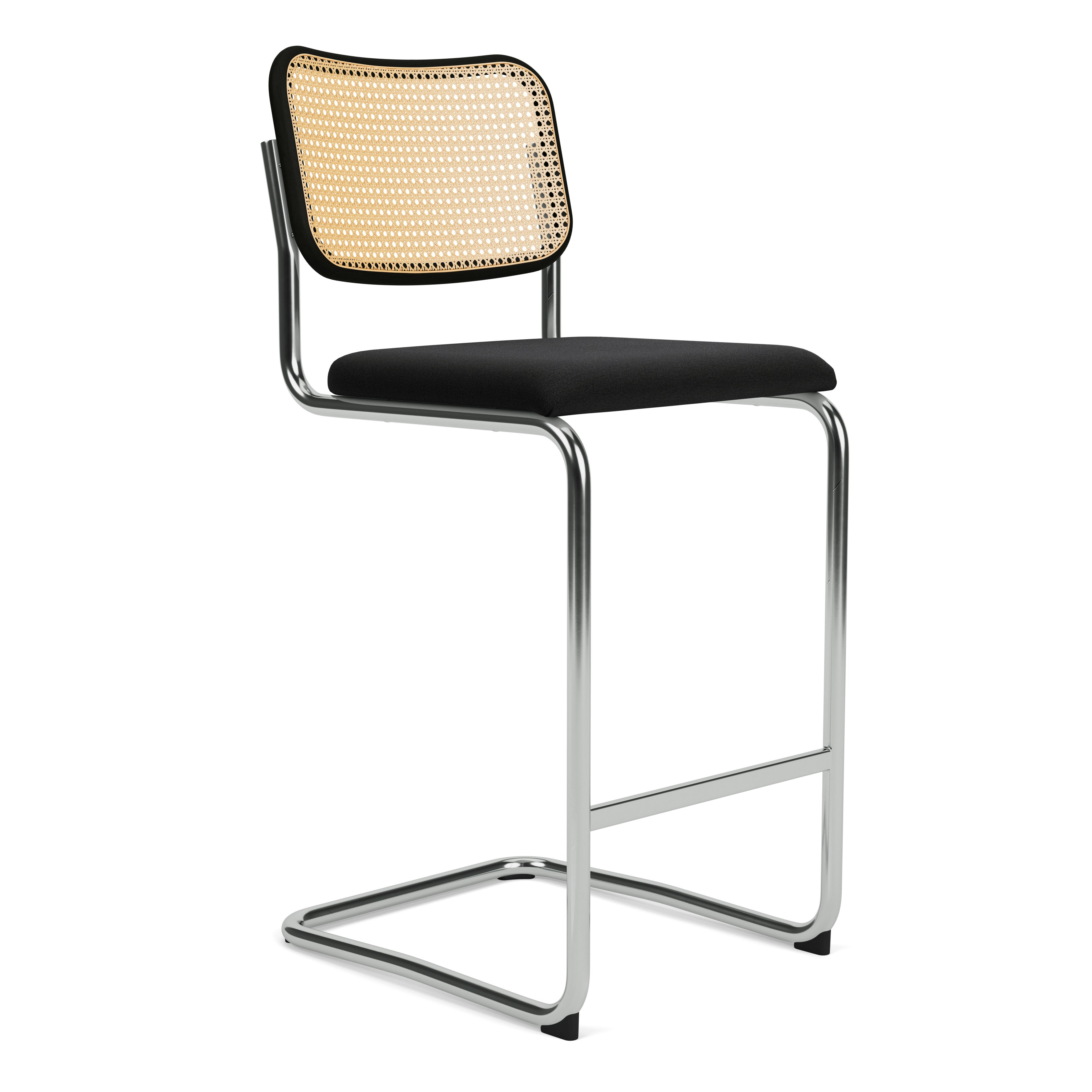 Cesca Upholstered Stool, Bar, Ebonized Beech, Hourglass, Caviar