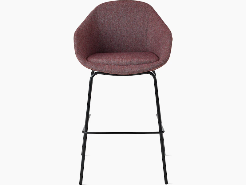 White background shot of Always stool with burgundy fabric and black four leg base.