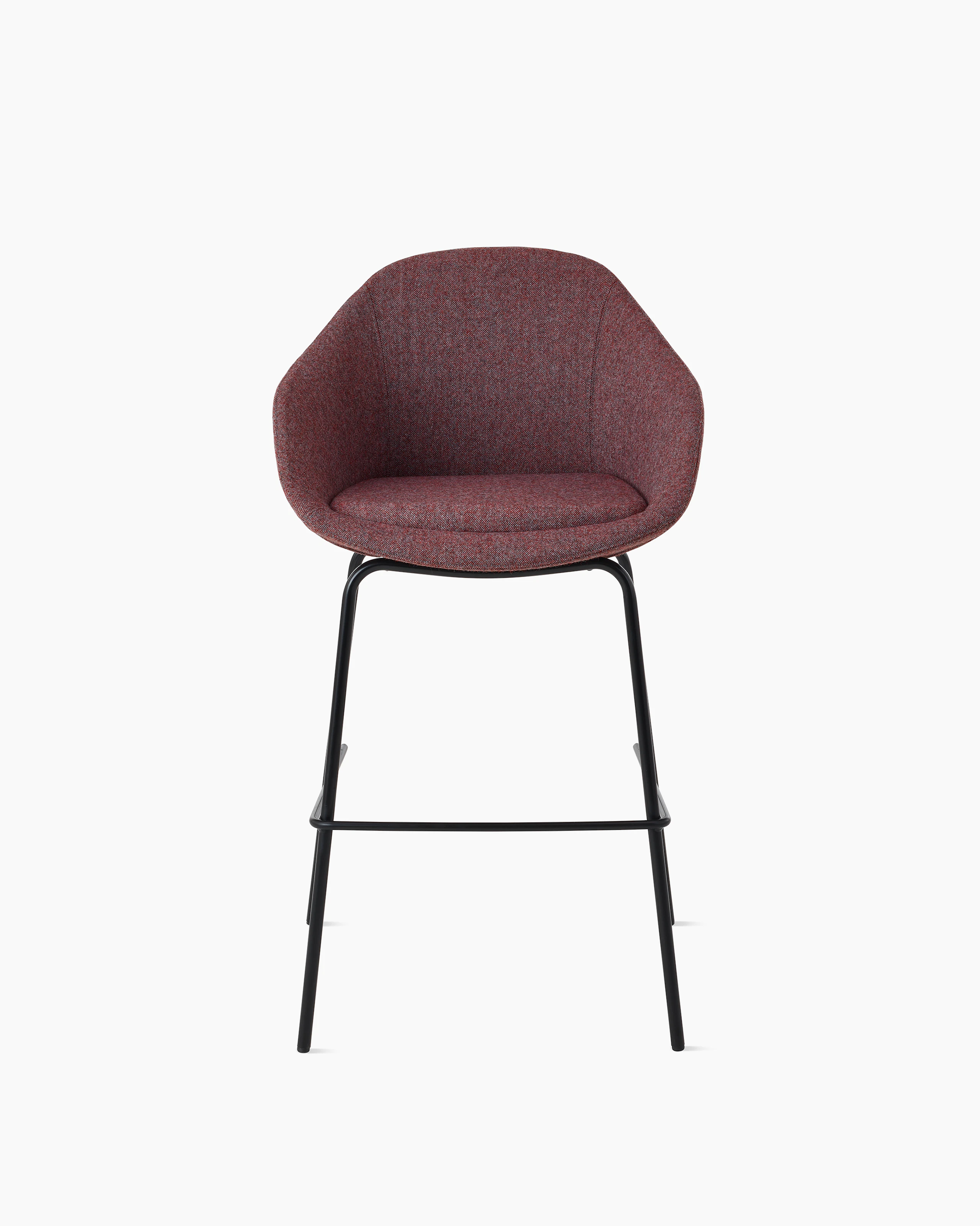 White background shot of Always stool with burgundy fabric and black four leg base.