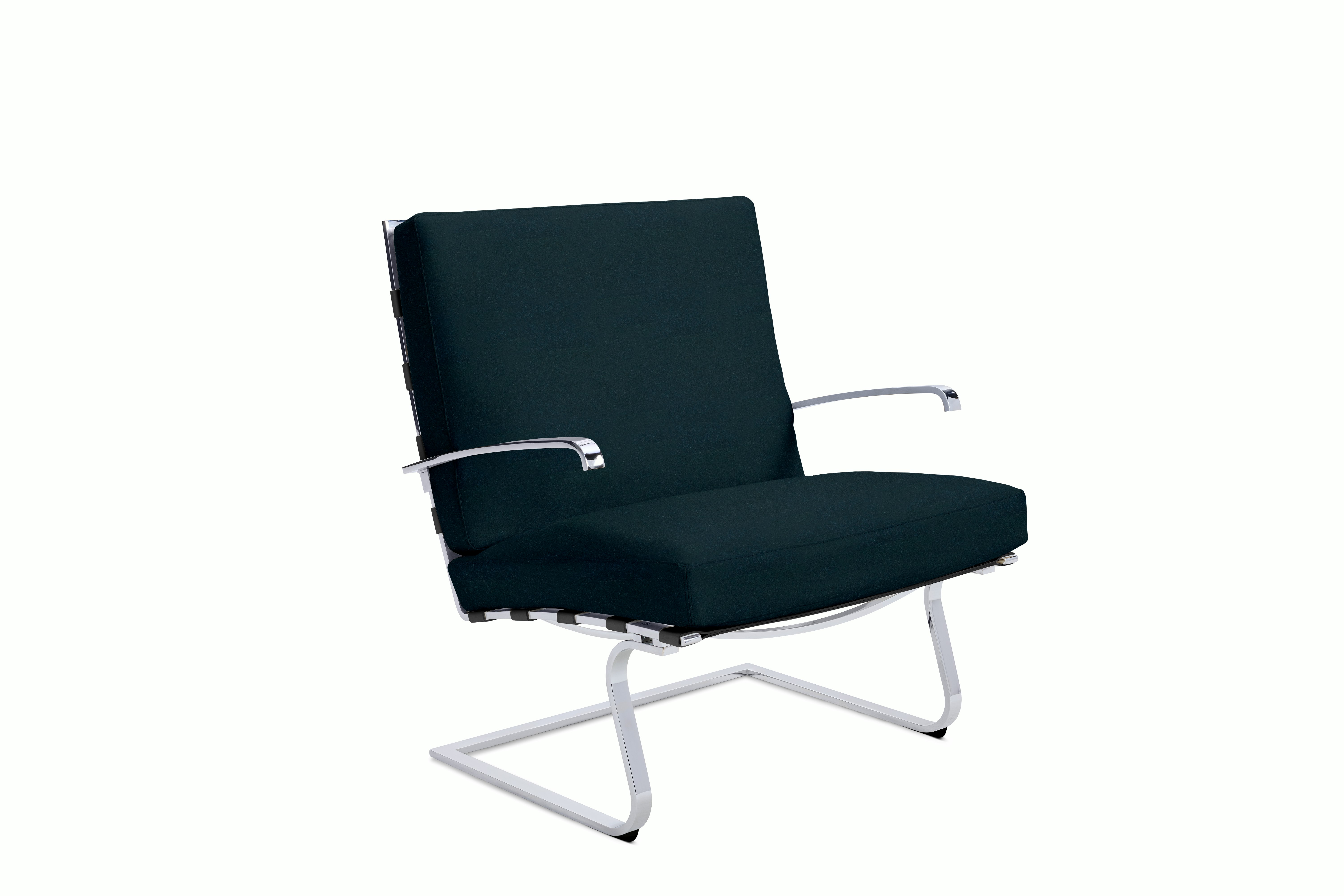 Tugendhat Chair in Knoll Velvet,  Aviator with belting in Belting Leather,  Black and chrome frame