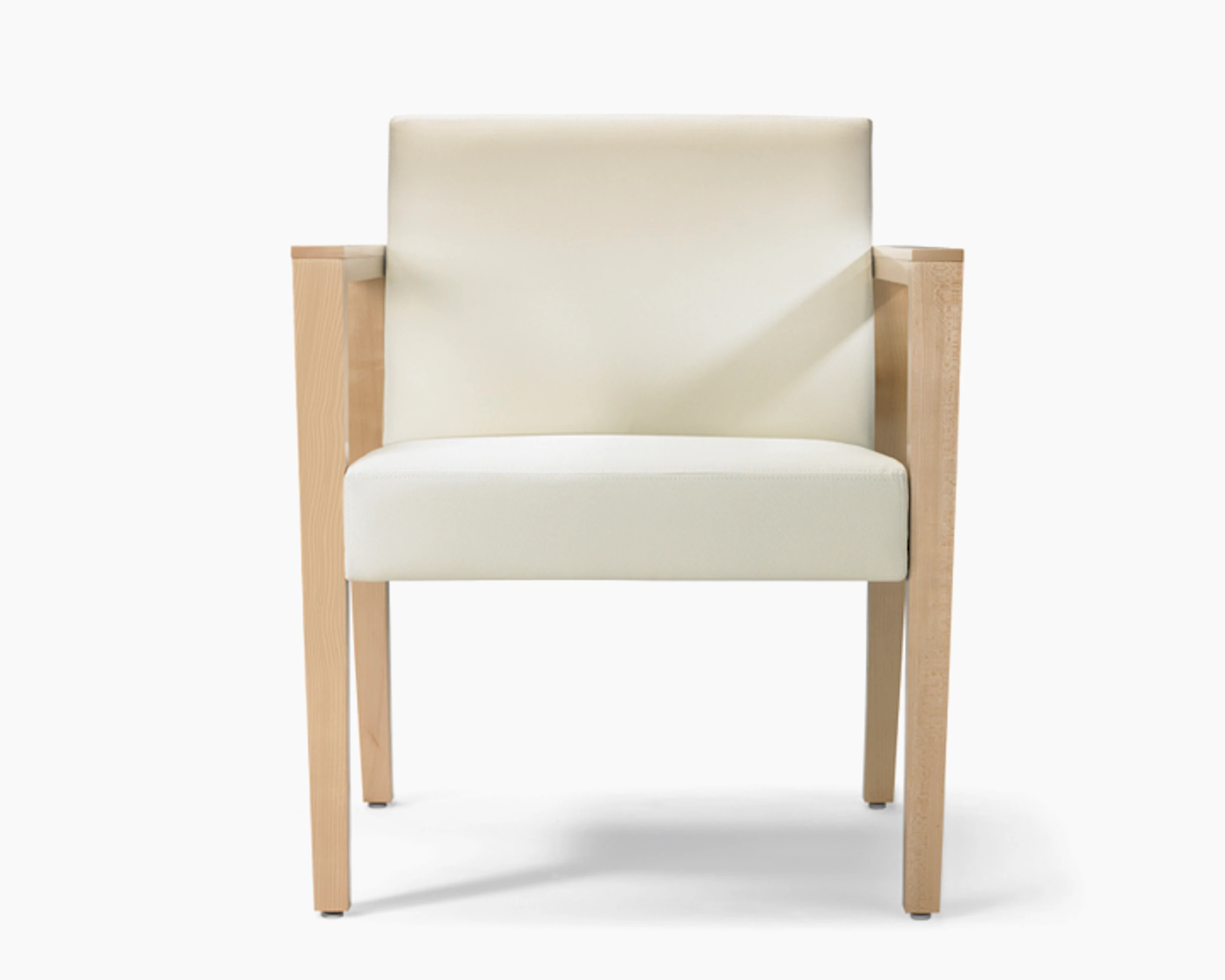 A front view of a Brava 863 Chair with maple frame and white textile.
