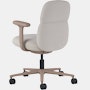 Rear angle view of a mid-back Asari chair by Herman Miller in light brown with height adjustable arms.