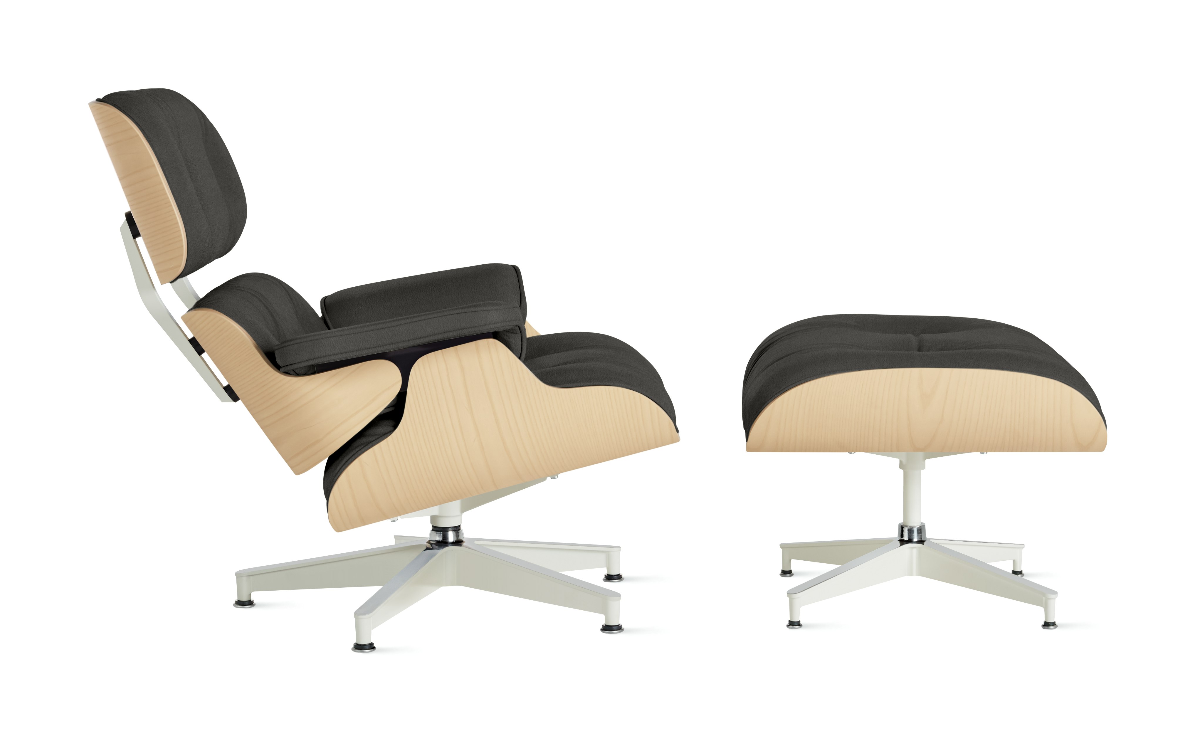 Eames Lounge & Ottoman - Standard,  White Ash,  2100 Series Leather,  Graphite