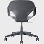Rear view of a Zeph chair with fixed arms in dark grey.