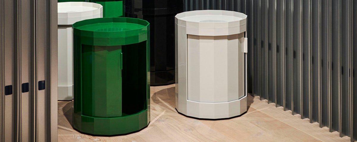 Closeup image of two Facet Storage Cabinets
