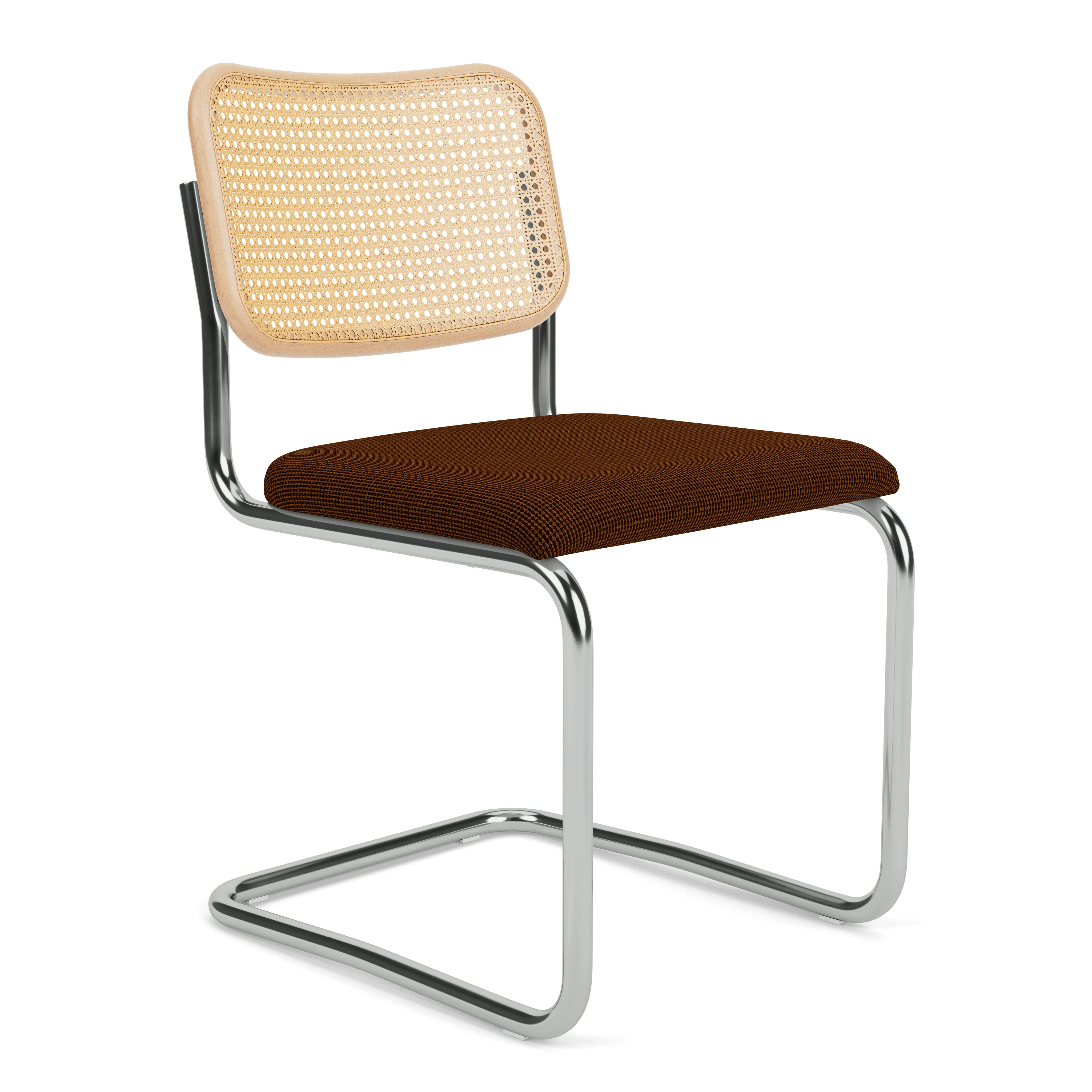 Cesca Side Chair, Caned \ Natural BeechBack, Upholstered Seat, Cato, Brown