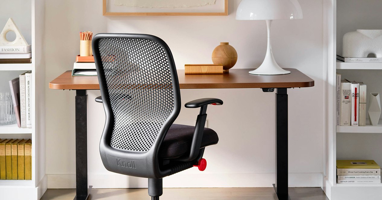 A Newson Task Chair and a Tone Height Adjustable Table in a home office setting.