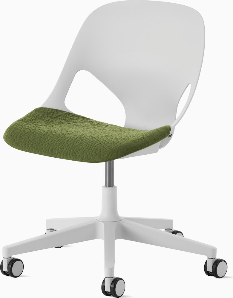 White task chair with a green seat pad
