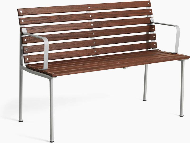 Traverse Dining Bench with Arms - Heat Treated Ash, Lacquered Aluminum Frame