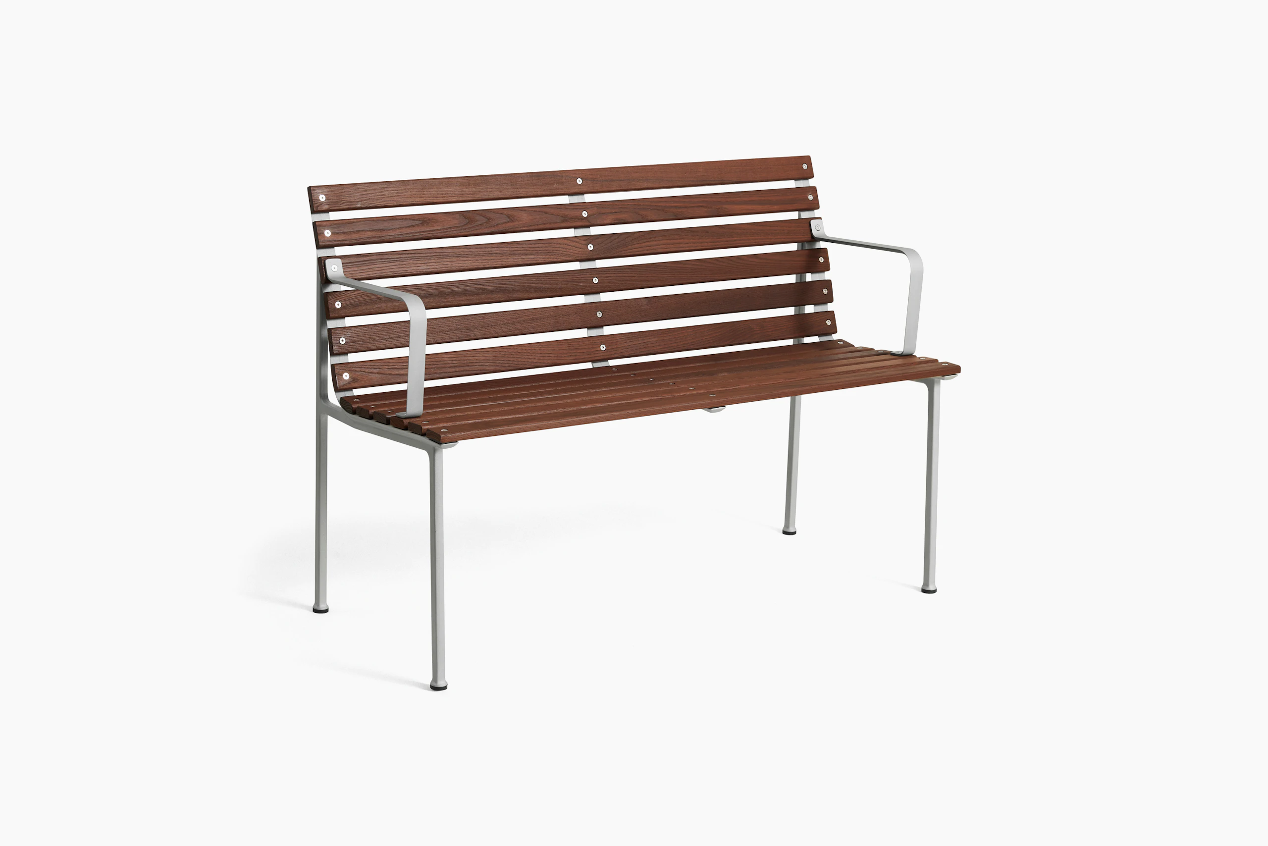 Traverse Dining Bench with Arms - Heat Treated Ash, Lacquered Aluminum Frame