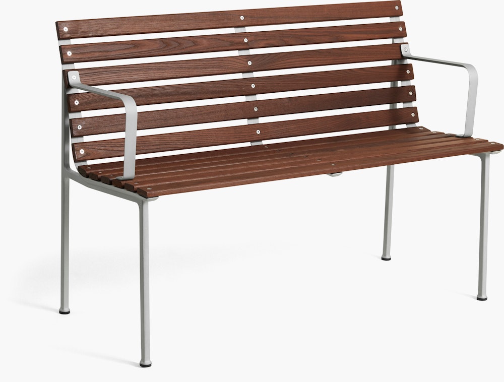 Traverse Dining Bench with Arms - Heat Treated Ash, Lacquered Aluminum Frame