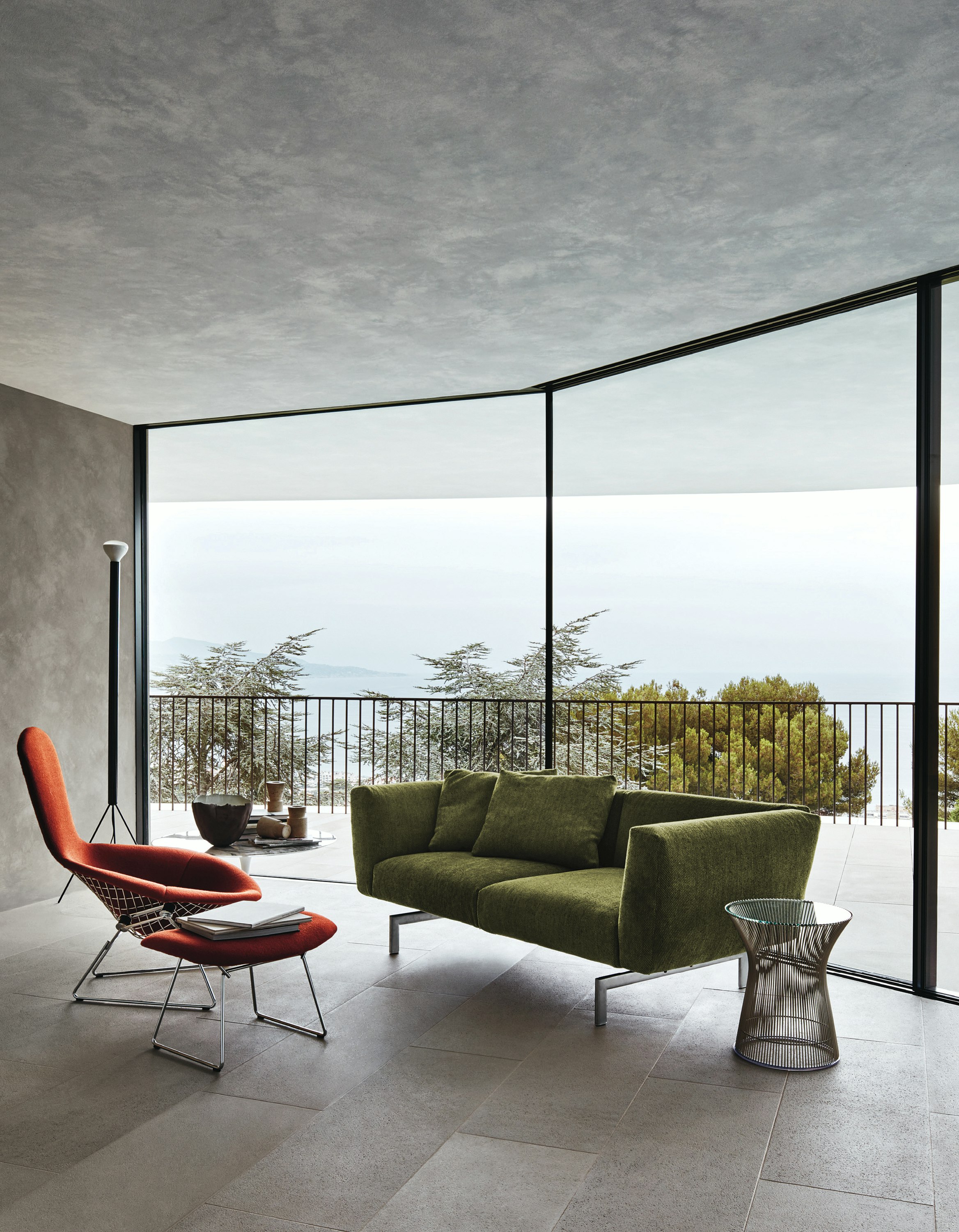 Platner Side Table, Avio Sofa System, Bertoia Bird Chair, Bertoia Bird Ottoman