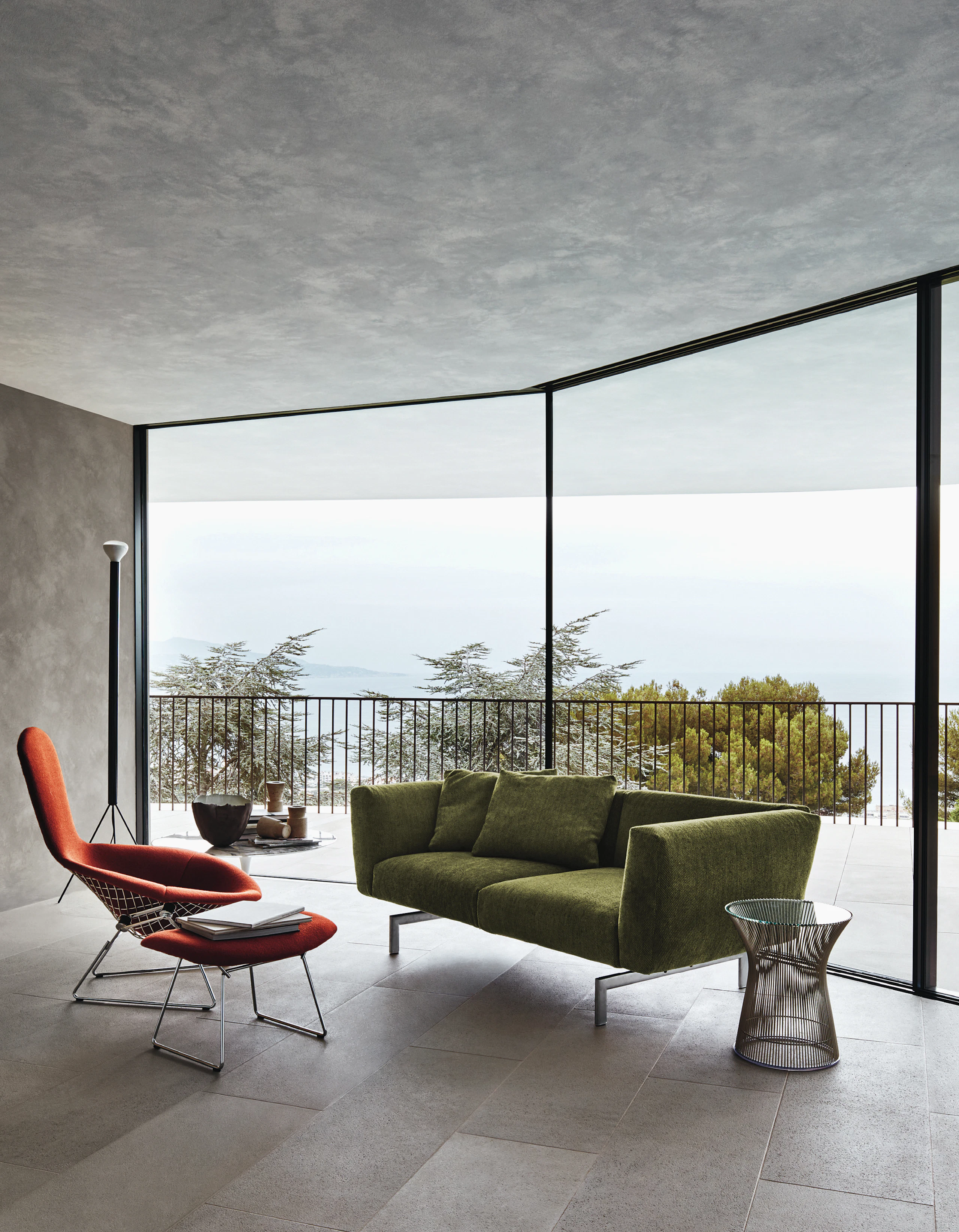 Platner Side Table, Avio Sofa System, Bertoia Bird Chair, Bertoia Bird Ottoman