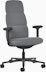 Front angle view of a high-back Asari chair by Herman Miller in dark grey with height adjustable arms.