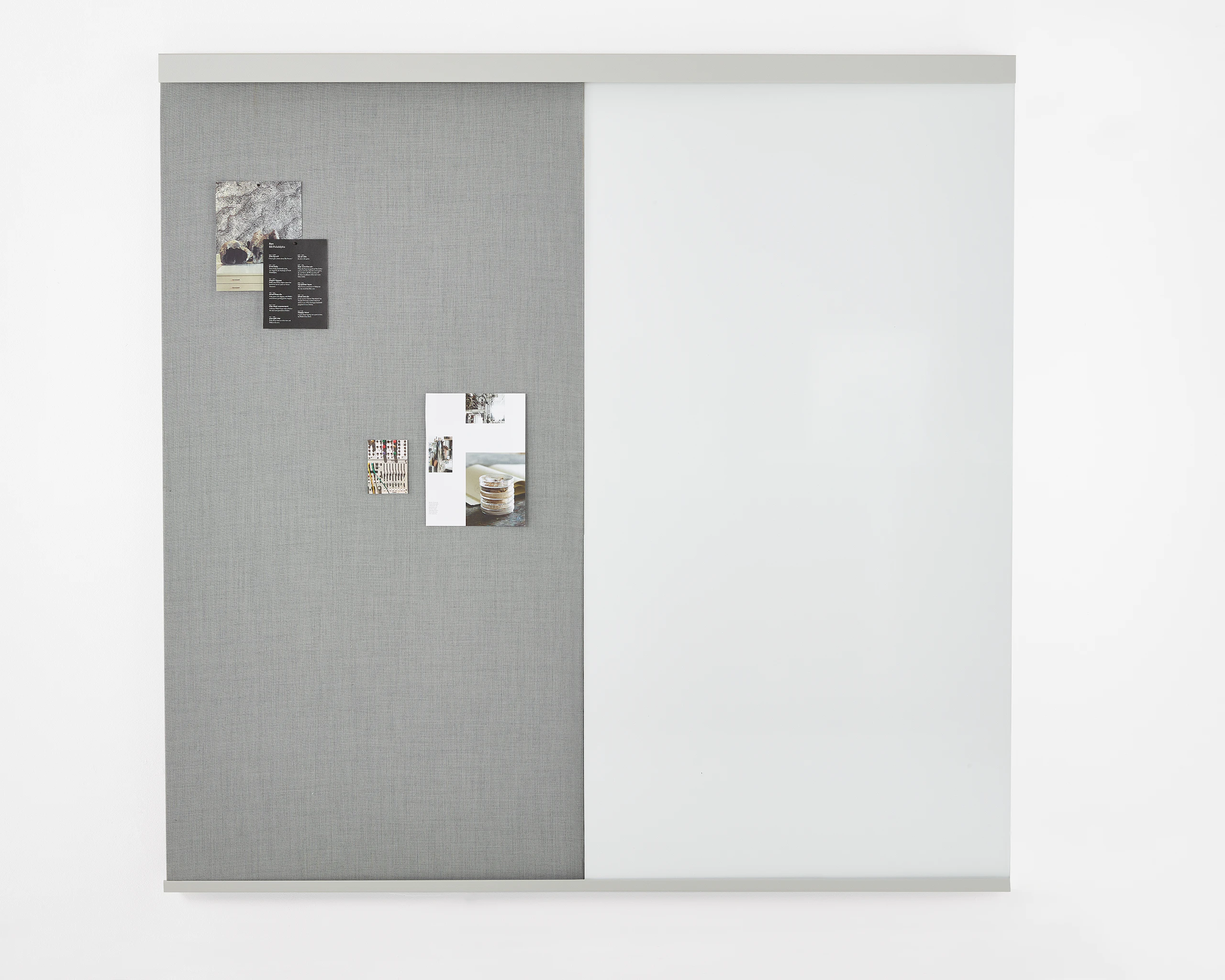 OE1 Wall Rail with fabric project board and marker board, viewed from the front.