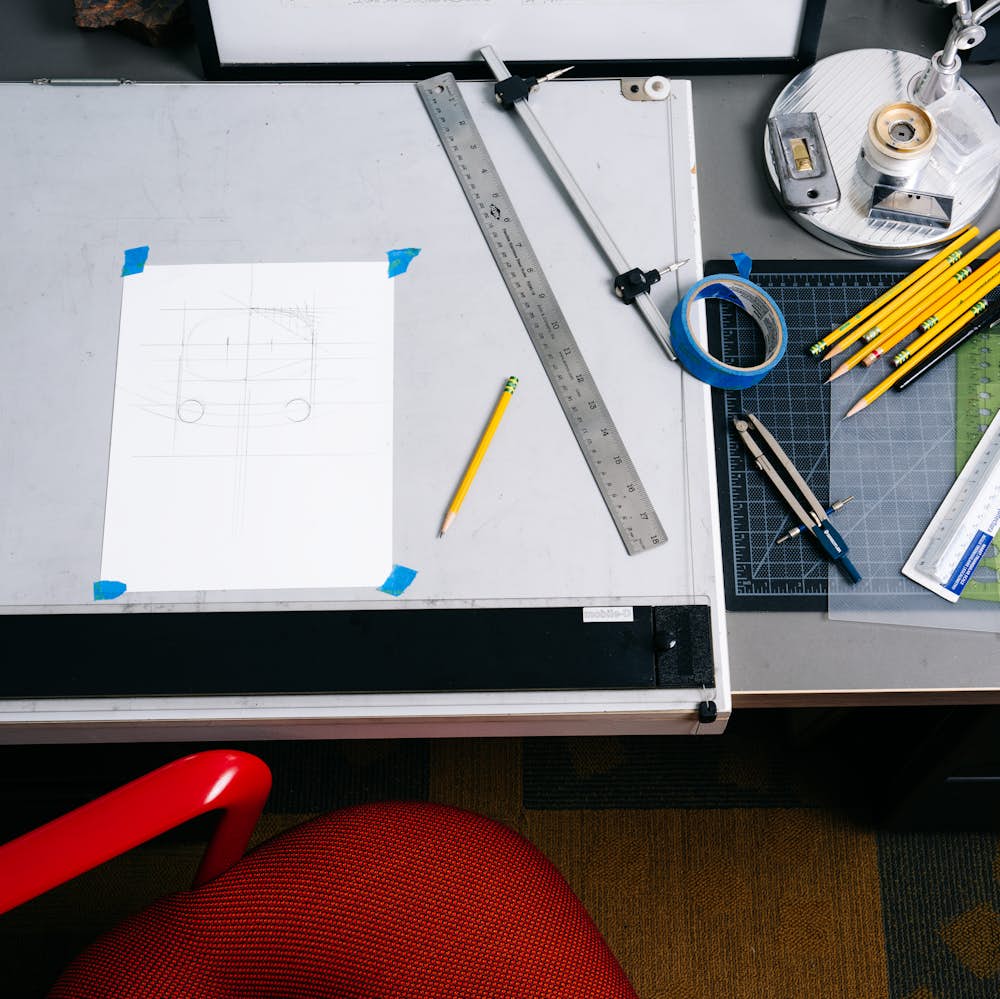 Tools of the trade in his studio.