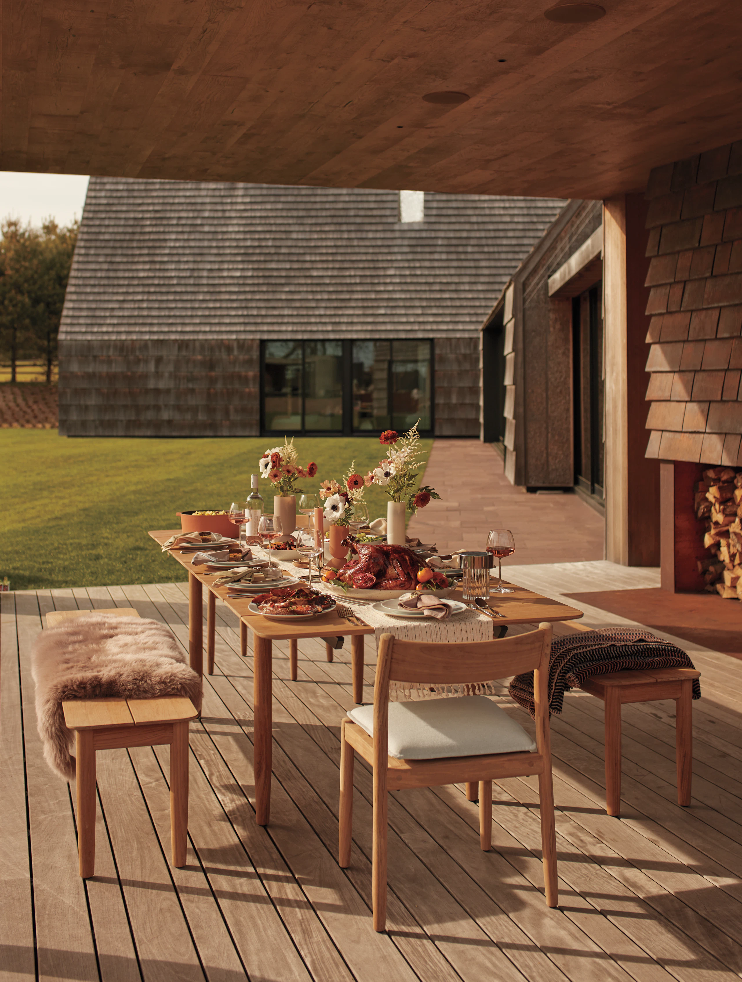 Terassi Dining Table with Thanksgiving dinner setup
