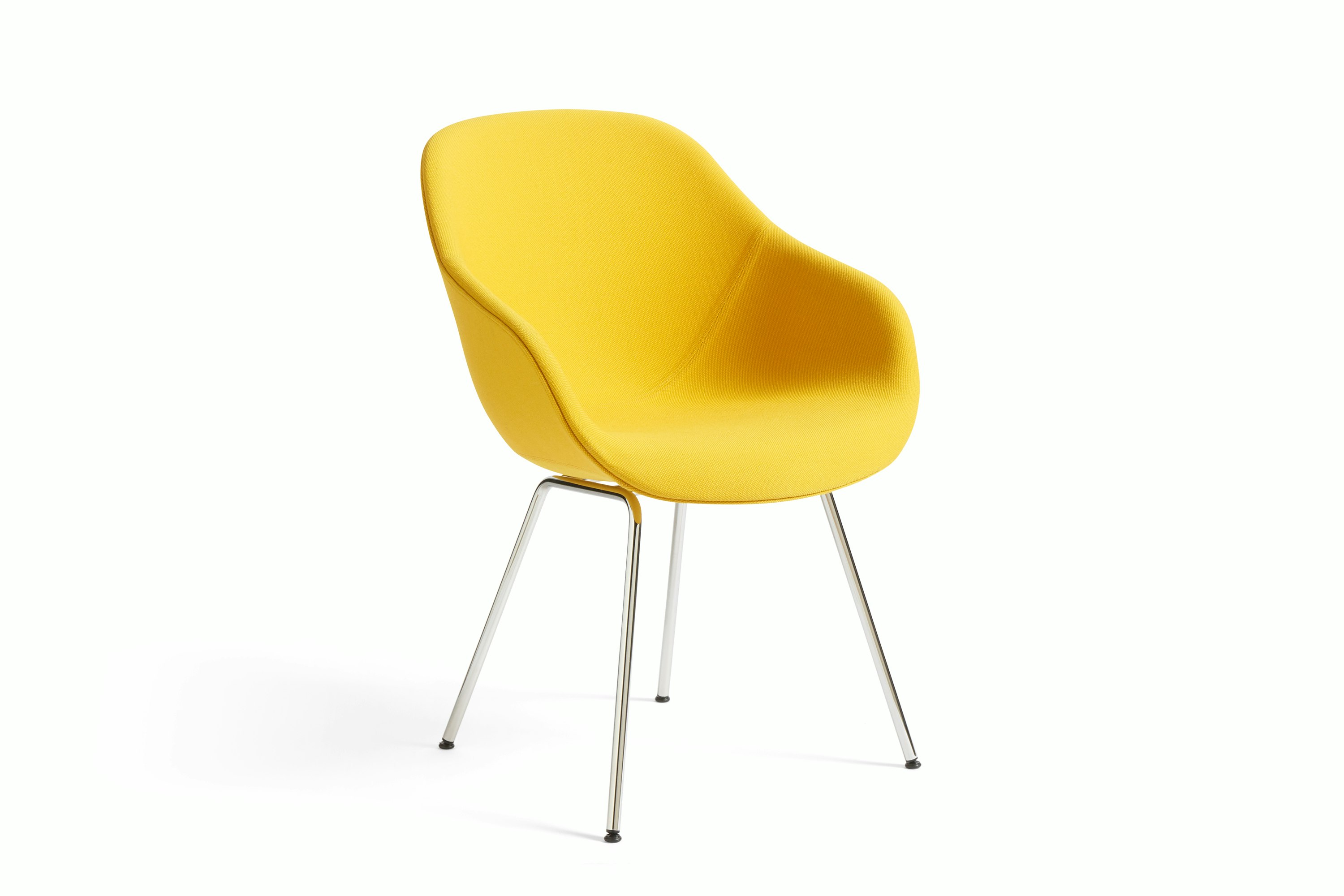 A front angle view of the About A Chair in yellow.