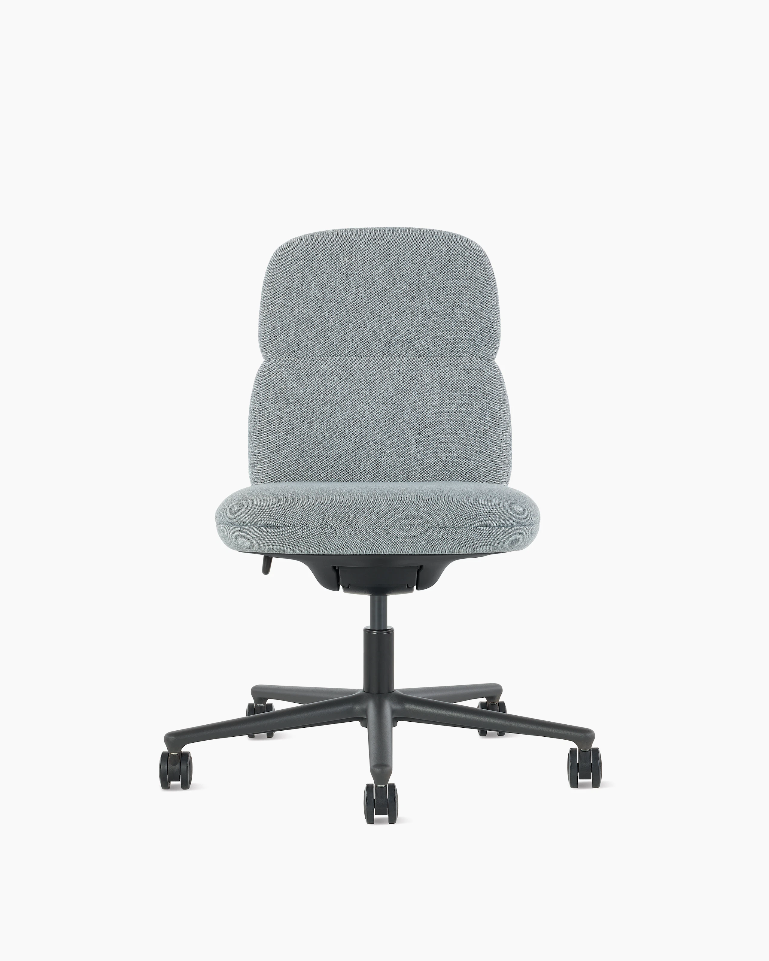 Front view of an Asari chair by Herman Miller in grey without arms.