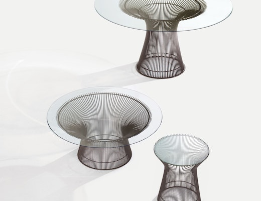 Platner Dining Table and Side Tables with bronze finish and glass top