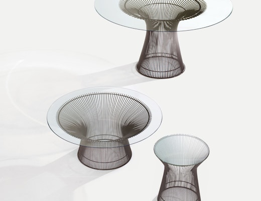Platner Dining, Coffee and Side Tables Platner Dining Table and Side Tables with bronze finish and glass top