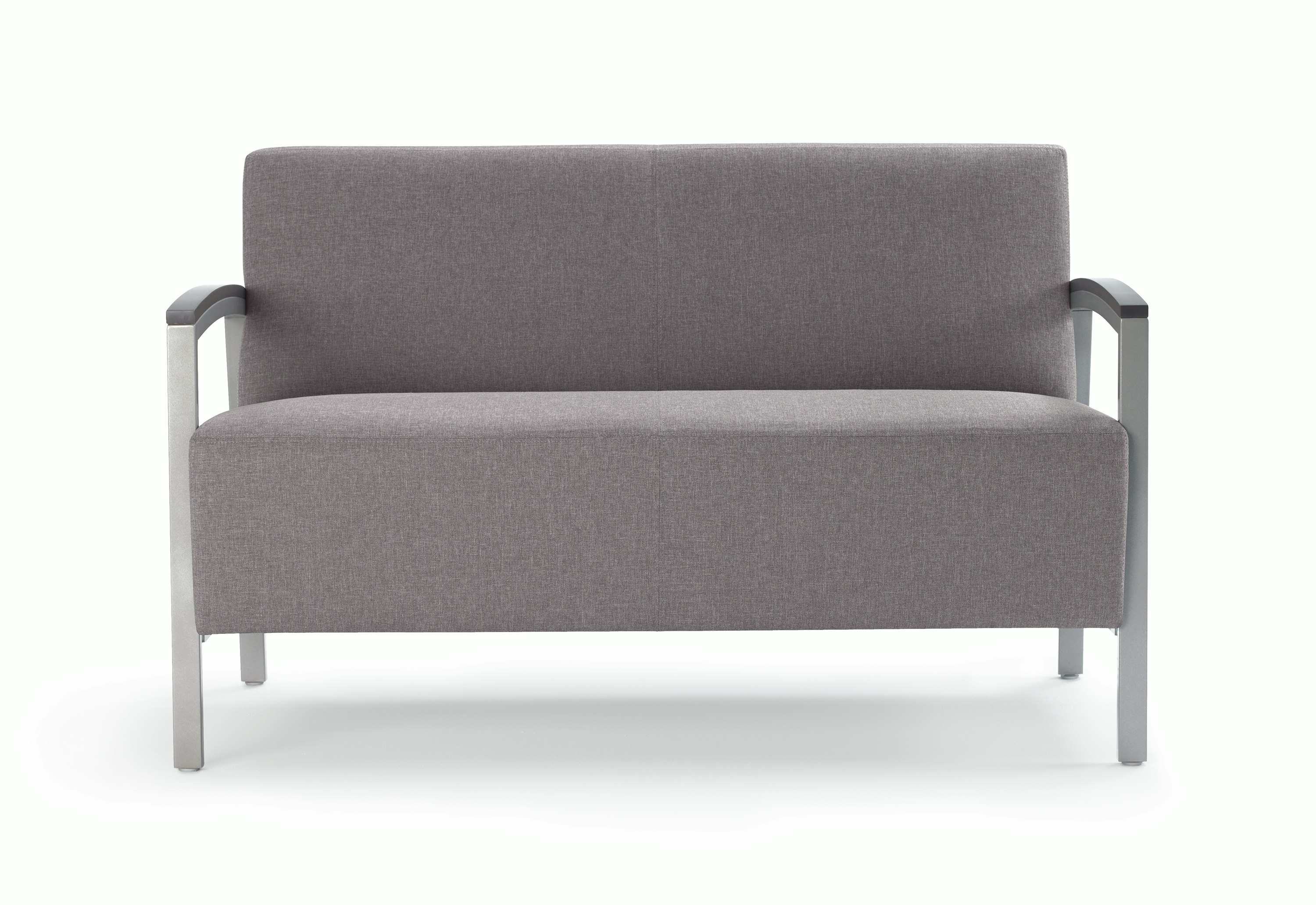 Front view of Brava Modern Lounge Seating (settee) with wood arm caps.