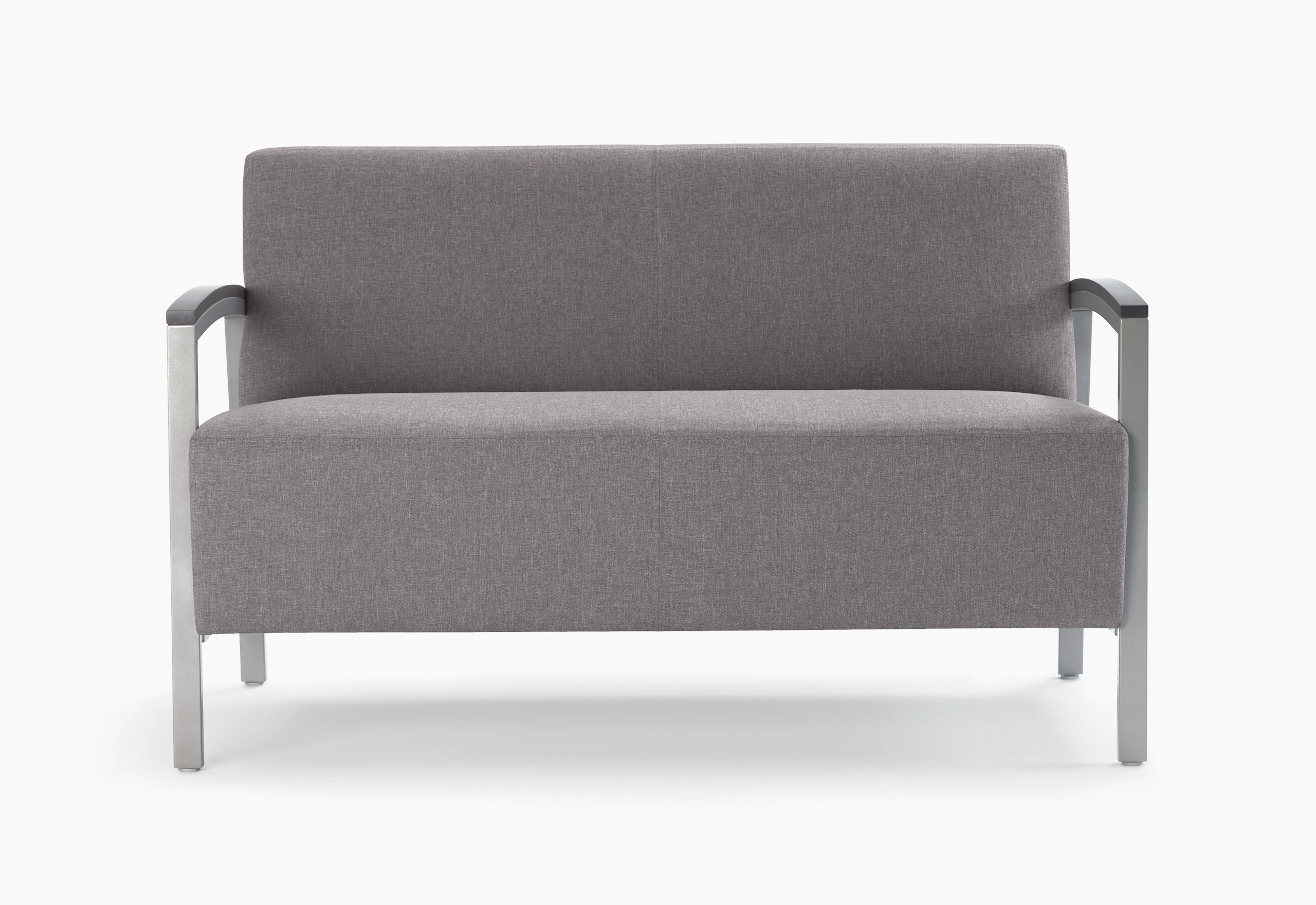 Front view of Brava Modern Lounge Seating (settee) with wood arm caps.