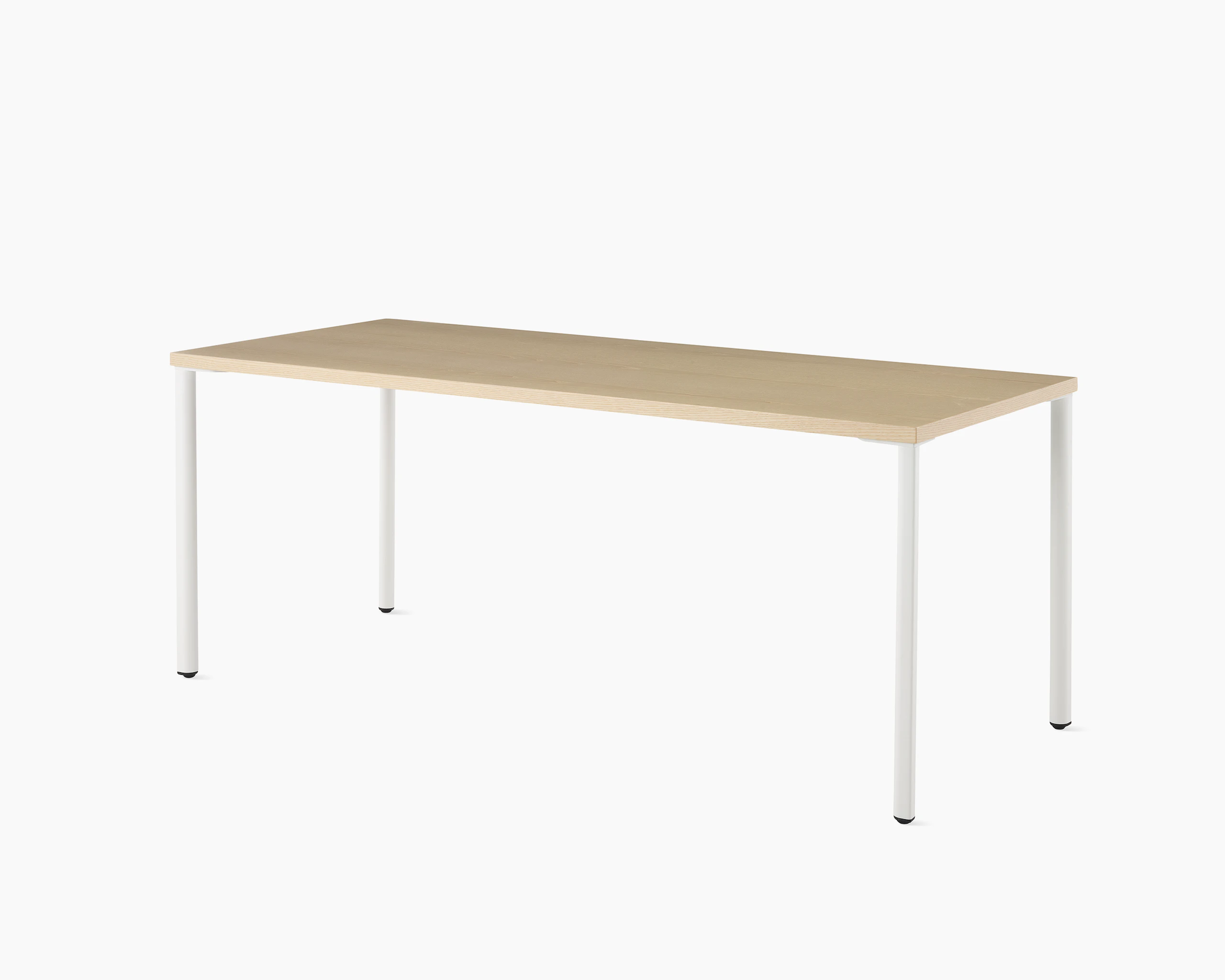 OE1 Rectangular Table with light brown surface and white legs viewed from an angle.