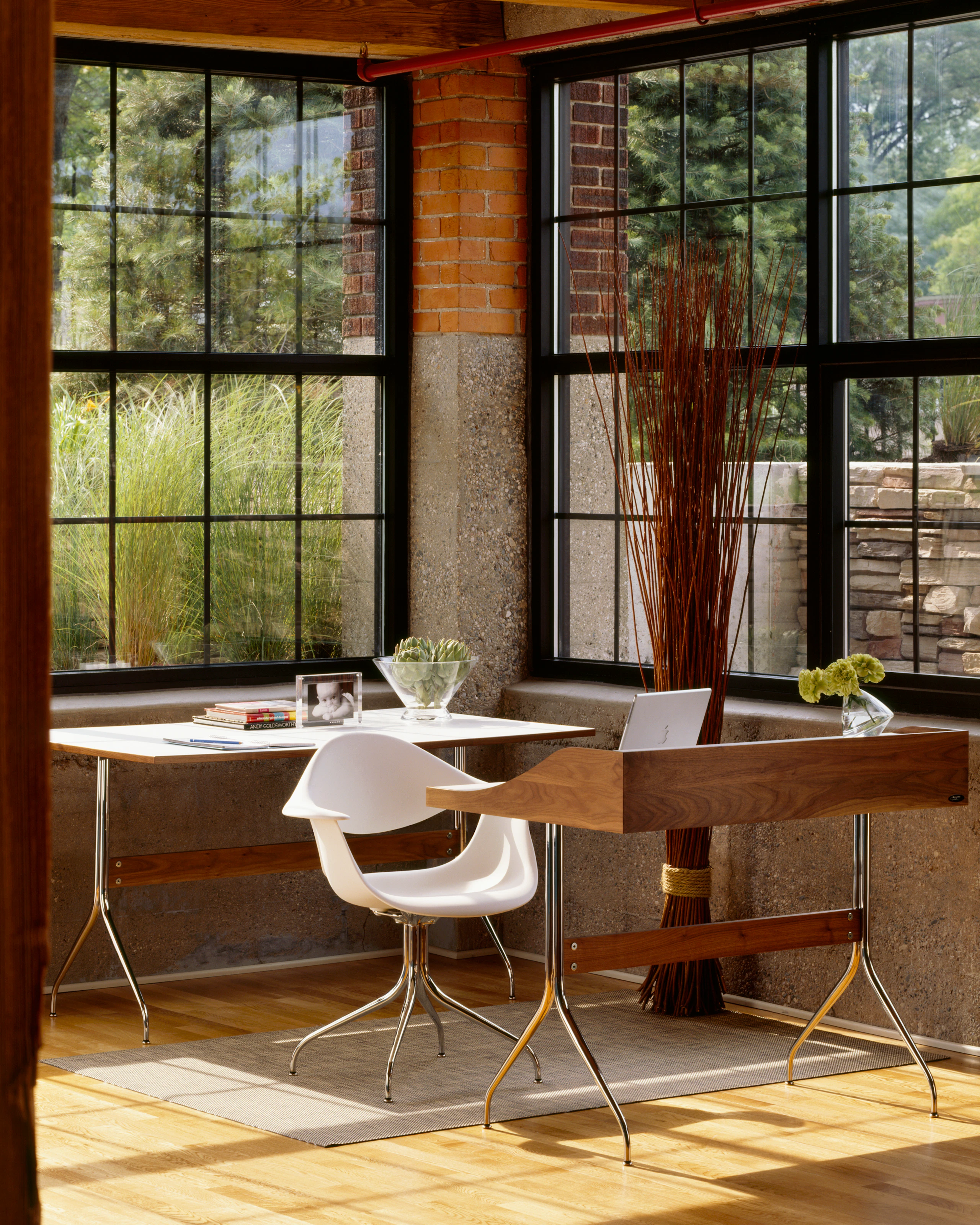 Nelson Swag Leg Desk, Work Table, and Armchair in Private Office