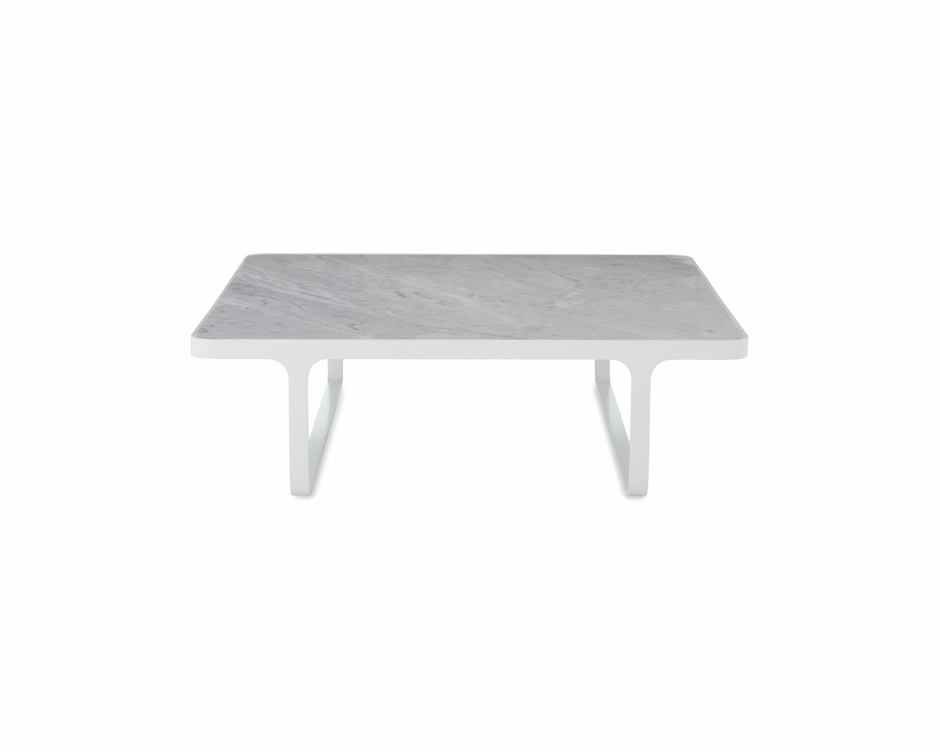 White sweep shot of white Trace Square Coffee Table with marble top.