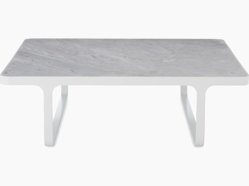 White sweep shot of white Trace Square Coffee Table with marble top.