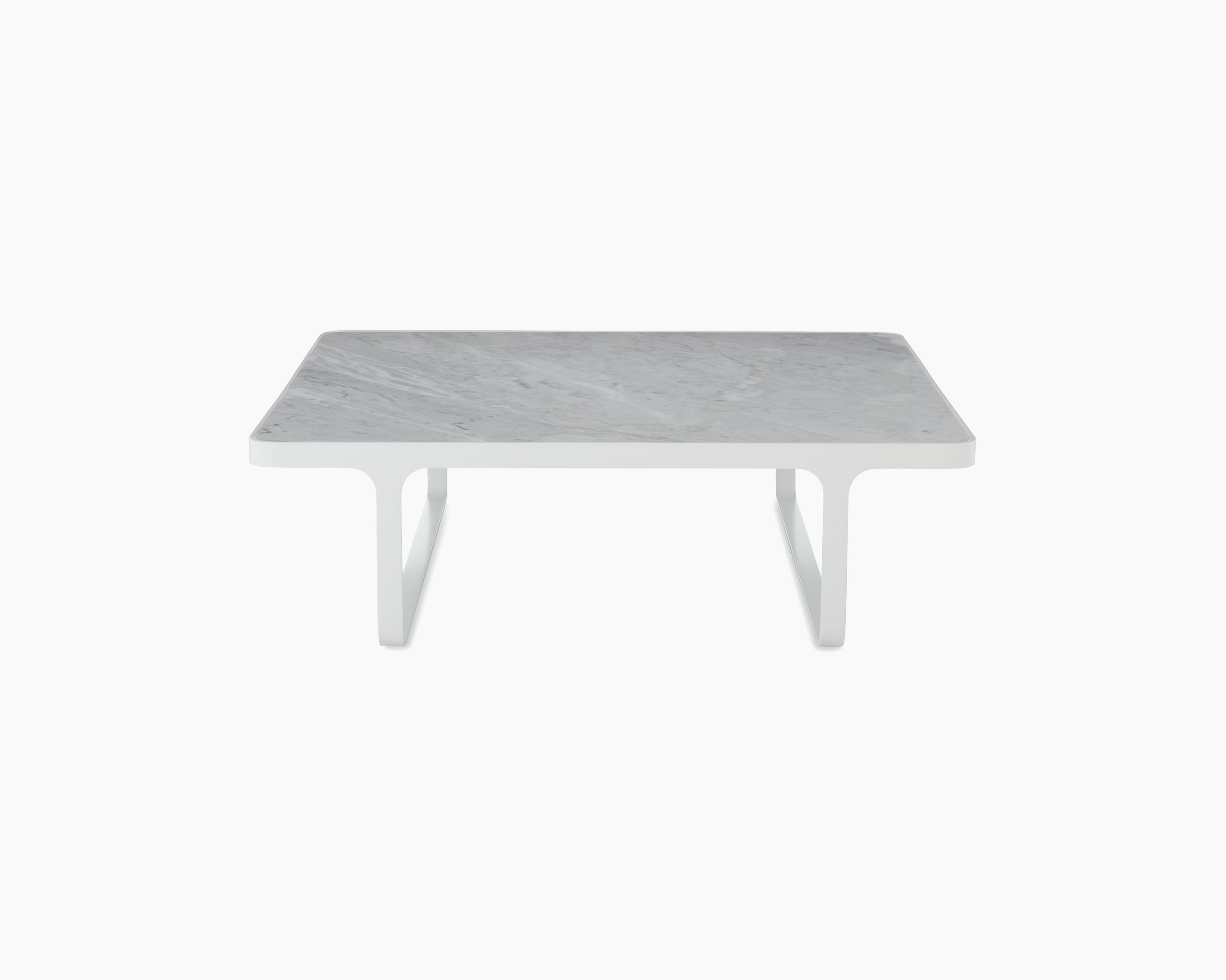 White sweep shot of white Trace Square Coffee Table with marble top.