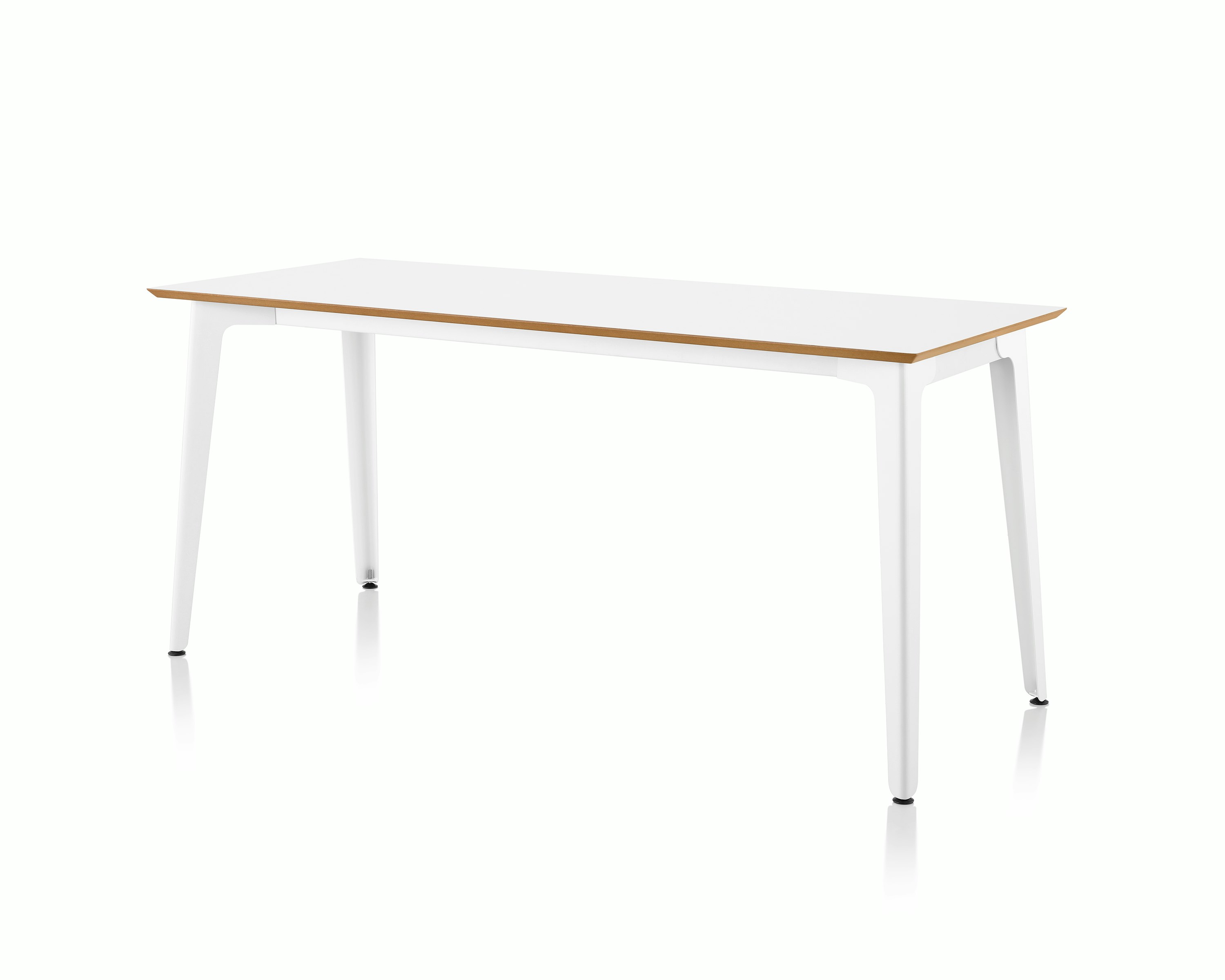 Fold Bar Height Table with a white top with reverse chamfer and a white powder coated frame.