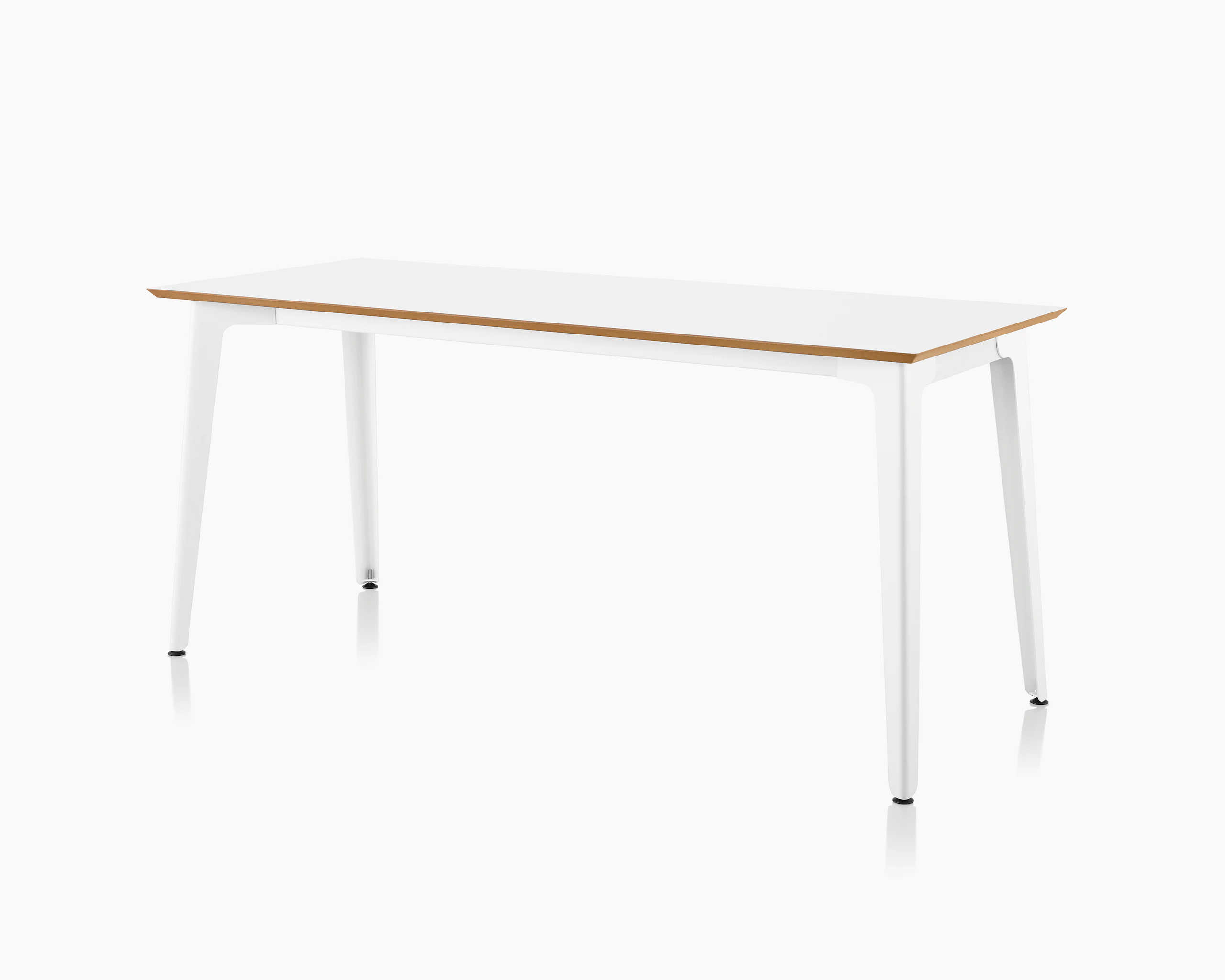 Fold Bar Height Table with a white top with reverse chamfer and a white powder coated frame.