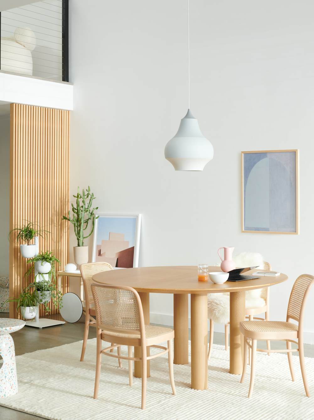 Earth Table, Hoffman Dining Chair and Cirque Pendant