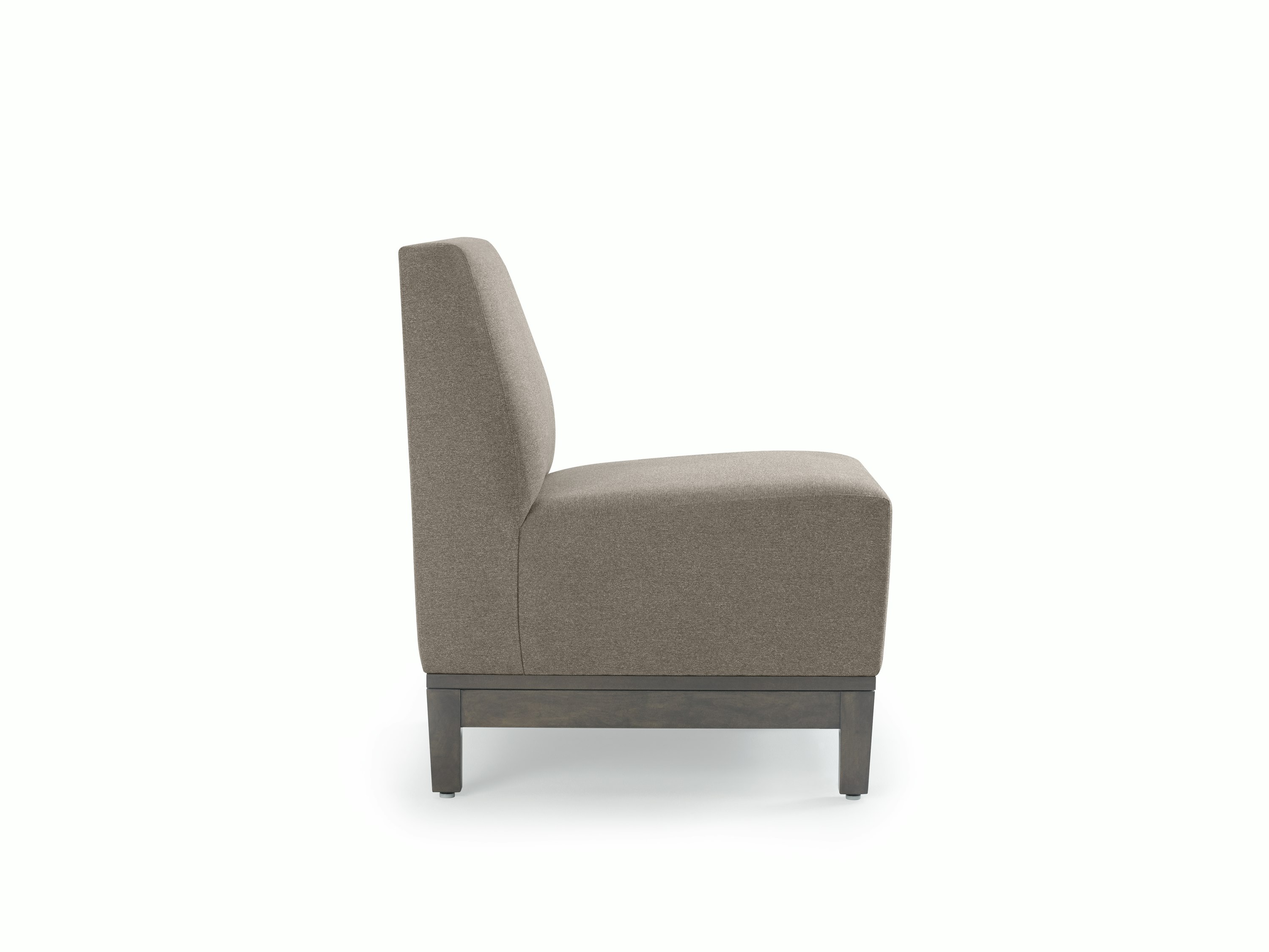 Side view of Brava Platform Lounge chair with no arms on wood base.