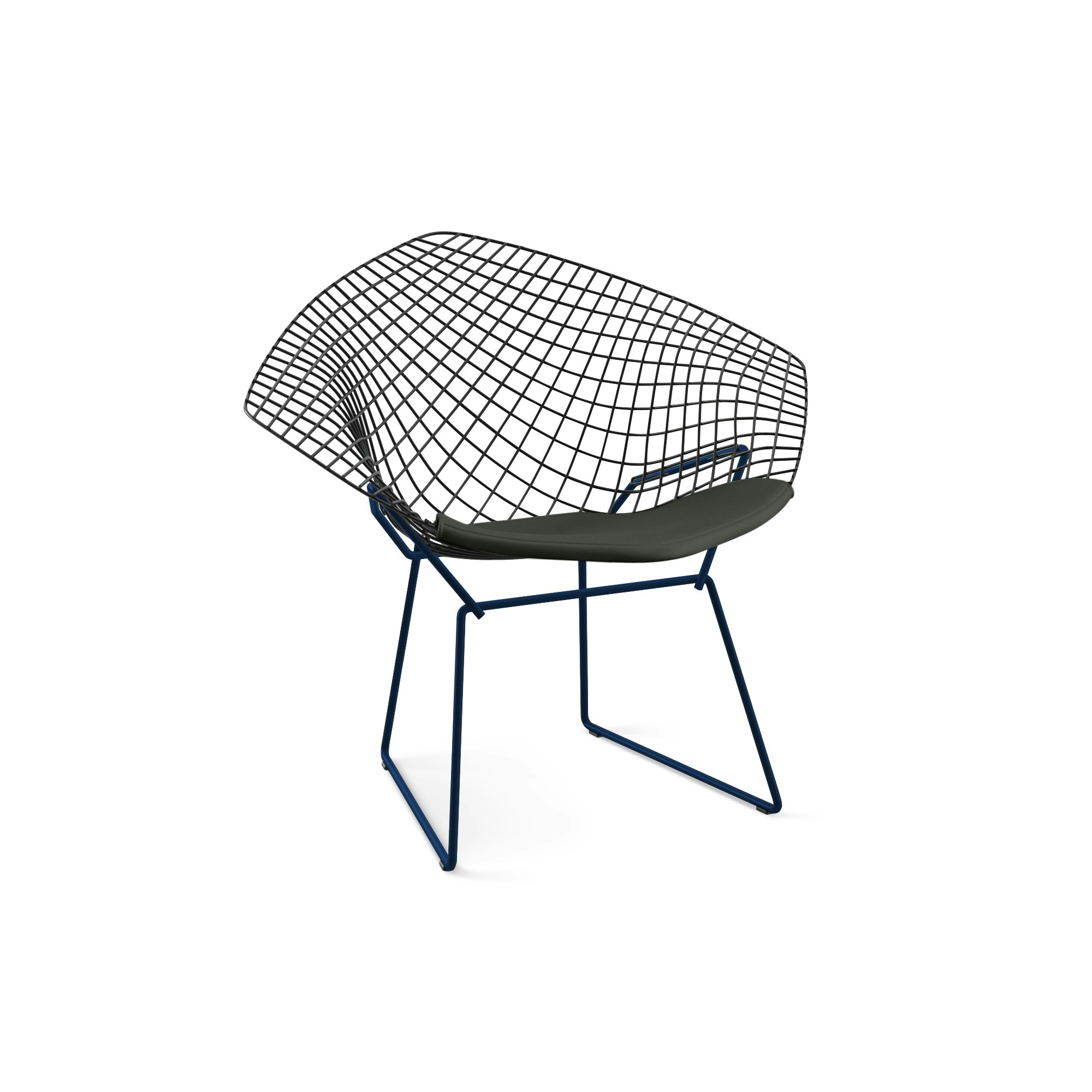 Bertoia Diamond Chair,  Black Frame,  Blue Base,  Ultrasuede,  Charcoal