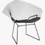 Bertoia Diamond Chair,  Black Frame,  Blue Base,  Ultrasuede,  Charcoal