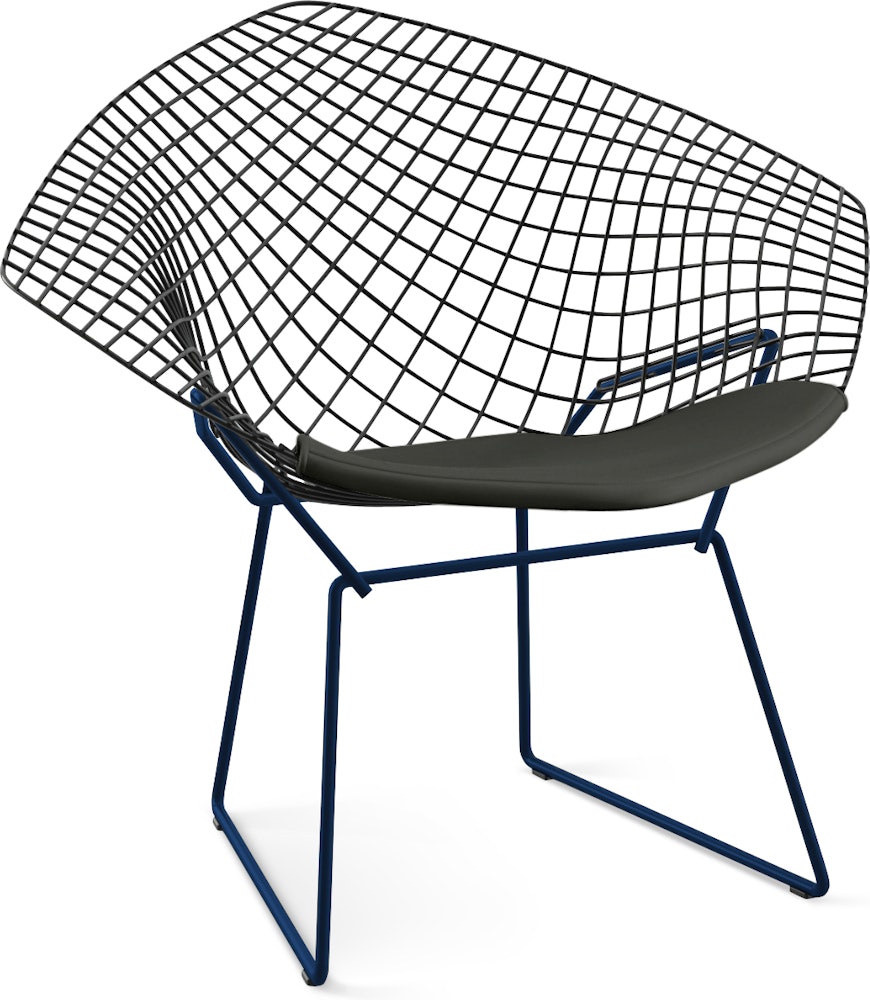 Bertoia Diamond Chair,  Black Frame,  Blue Base,  Ultrasuede,  Charcoal