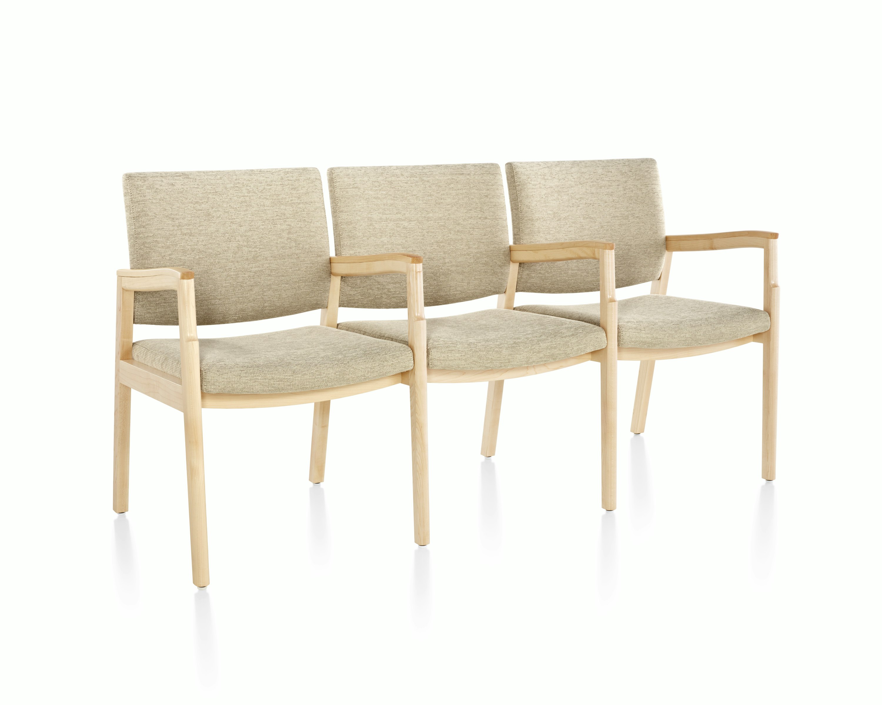 Monarch Multiple Seating (three seat with intervening arms and legs) in tan textile with solid hardwood frame.
