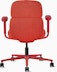 Rear view of a mid-back Asari chair by Herman Miller in deep red with height adjustable arms.